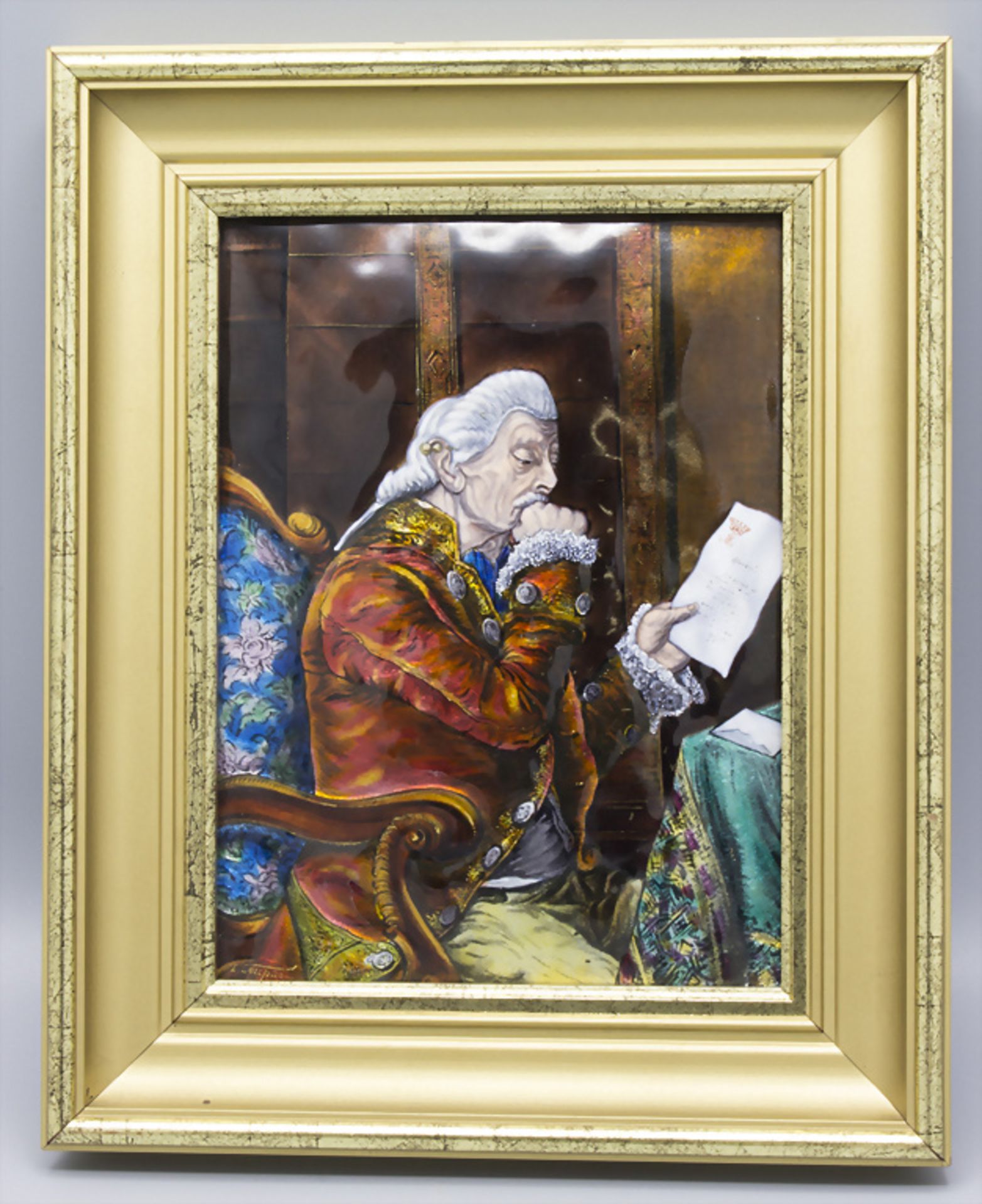 Emailbild 'Lesender Aristokrat' / An enamel painting on copper 'Reading aristocrat', Limoges, ...