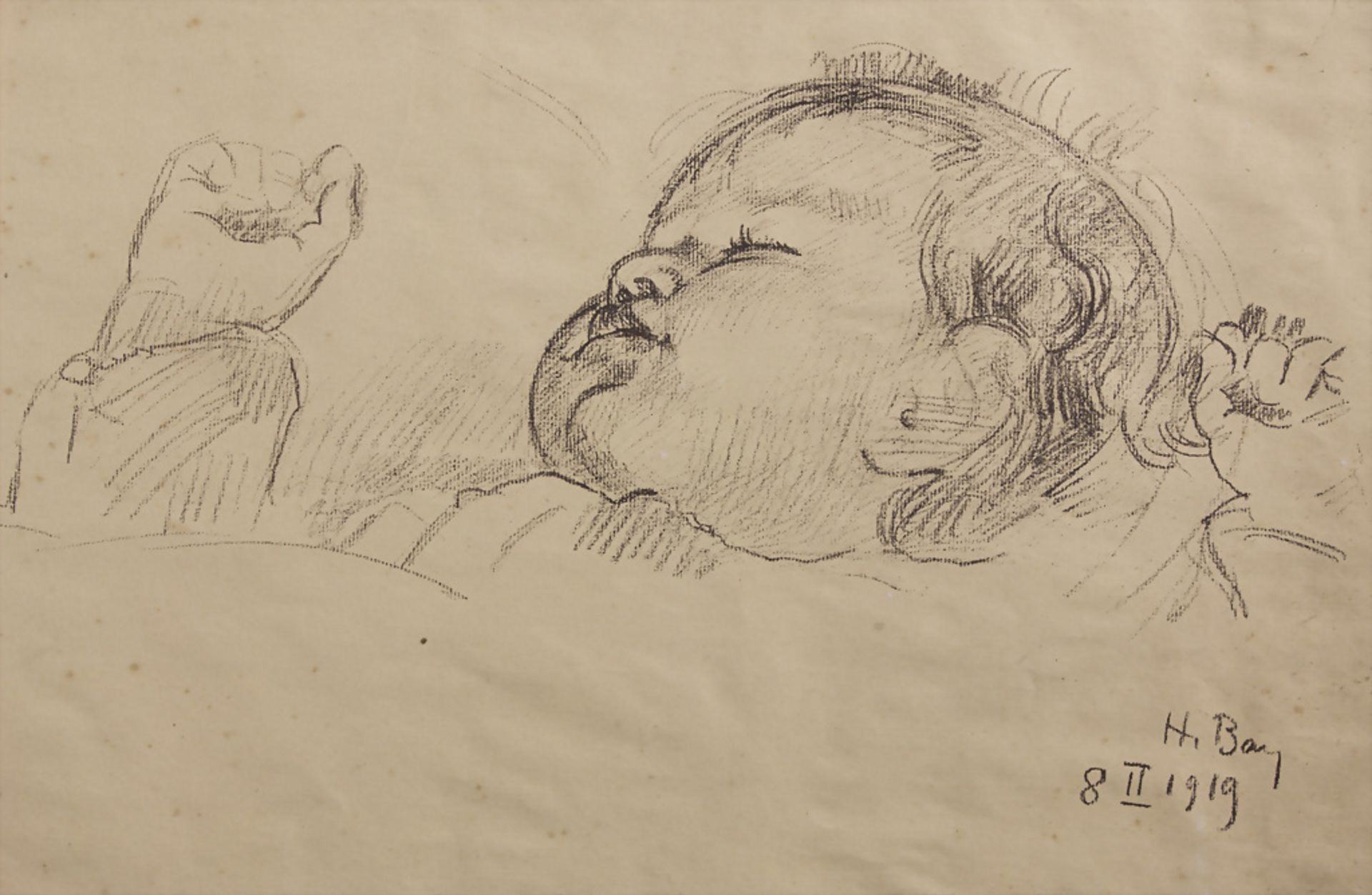 Hanni Bay (1885-1978), 'Schlafendes Baby' / 'A sleeping baby', 1919