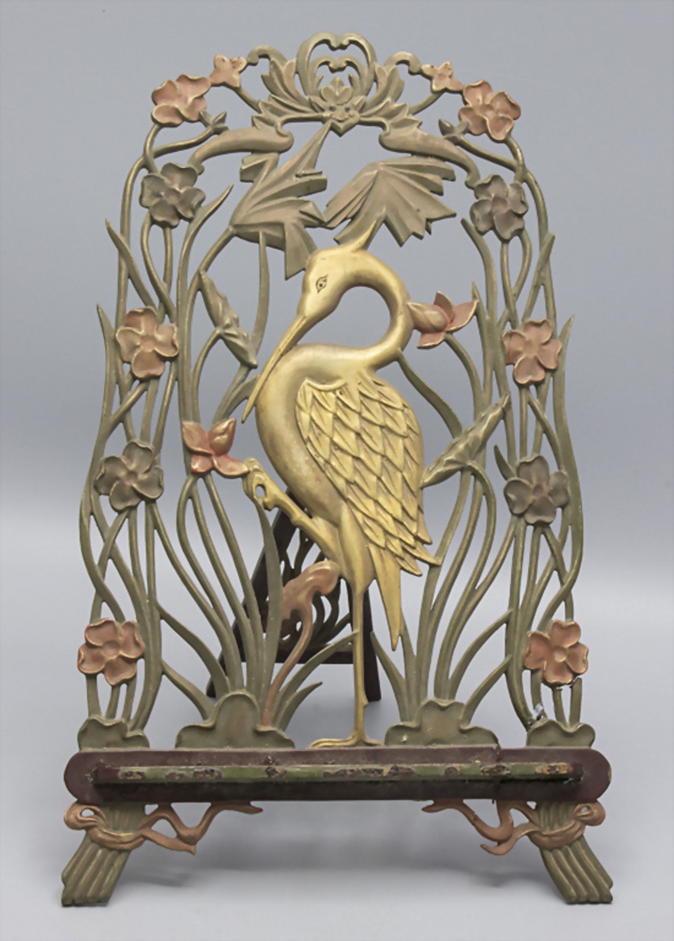 Jugendstil Bilderständer mit Storch / An Art Nouveau wooden picture stand with a stork, um 1900