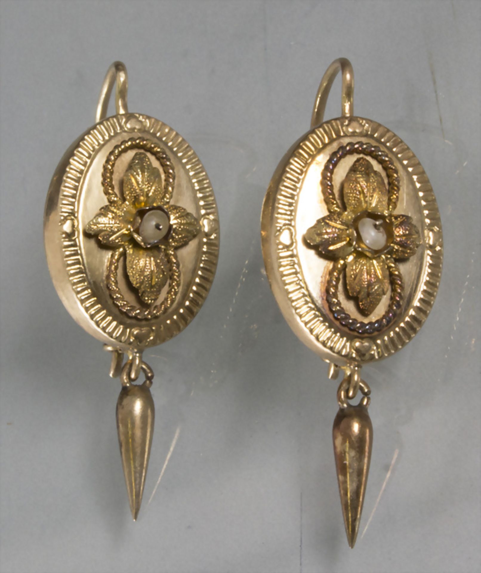 Paar Ohrstecker / A pair of 14ct gold earrings, 19. Jh.