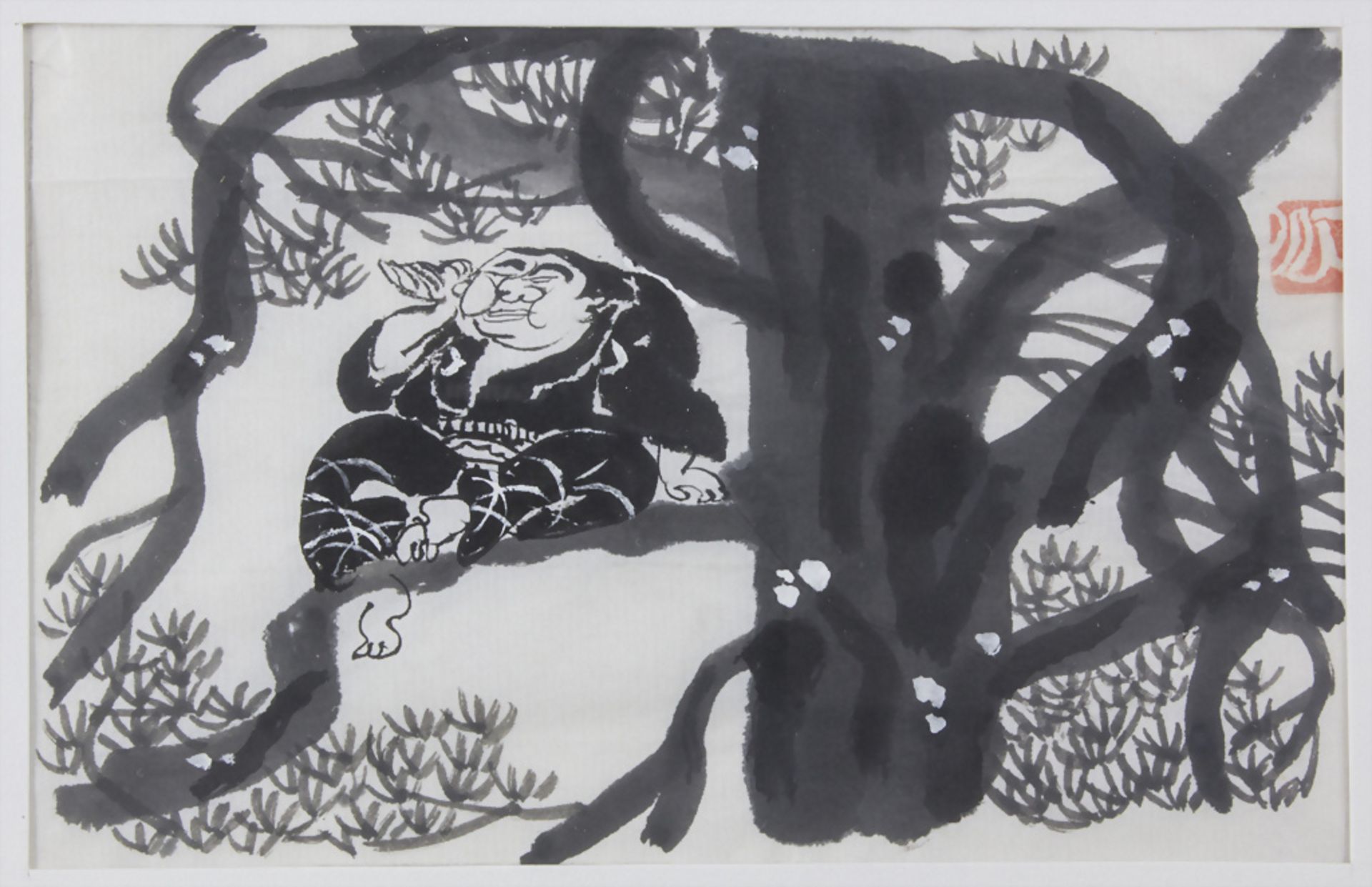 Naraha Yoji, 'Männliche Figur auf Baum' / 'A male figure on a tree', Japan, 20. Jh.