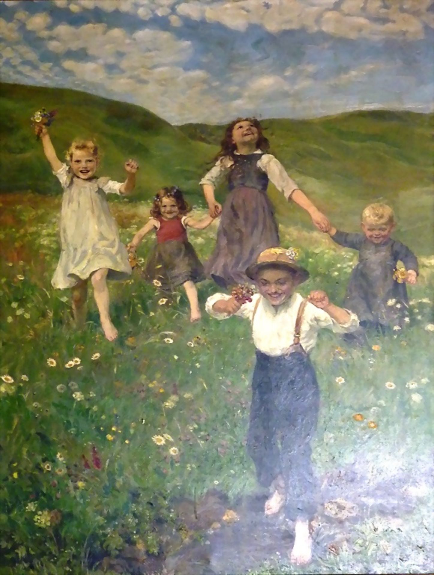 Heinrich PFORR (1880-1970) 'Kinderreigen auf Frühlingswiese', Karlsruhe, 1906