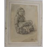 Künstler um 1900, 'Mädchen mit Baby' / 'A girl holding a baby', wohl Italien
