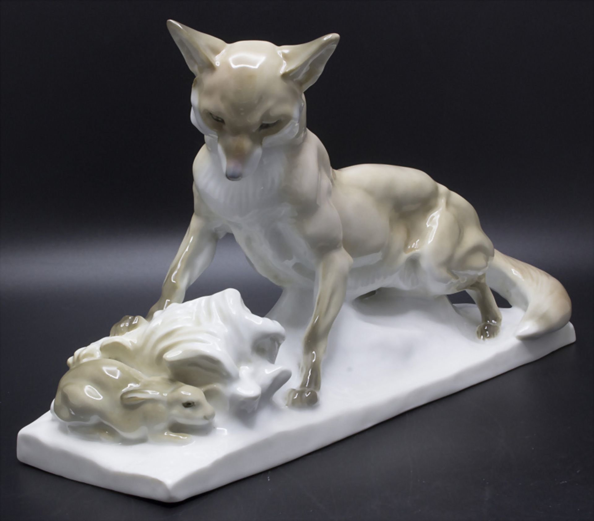 Seltene Jugendstil Tierfigurengruppe 'Fuchs und Hase' / A rare Art Nouveau animal group with a ...