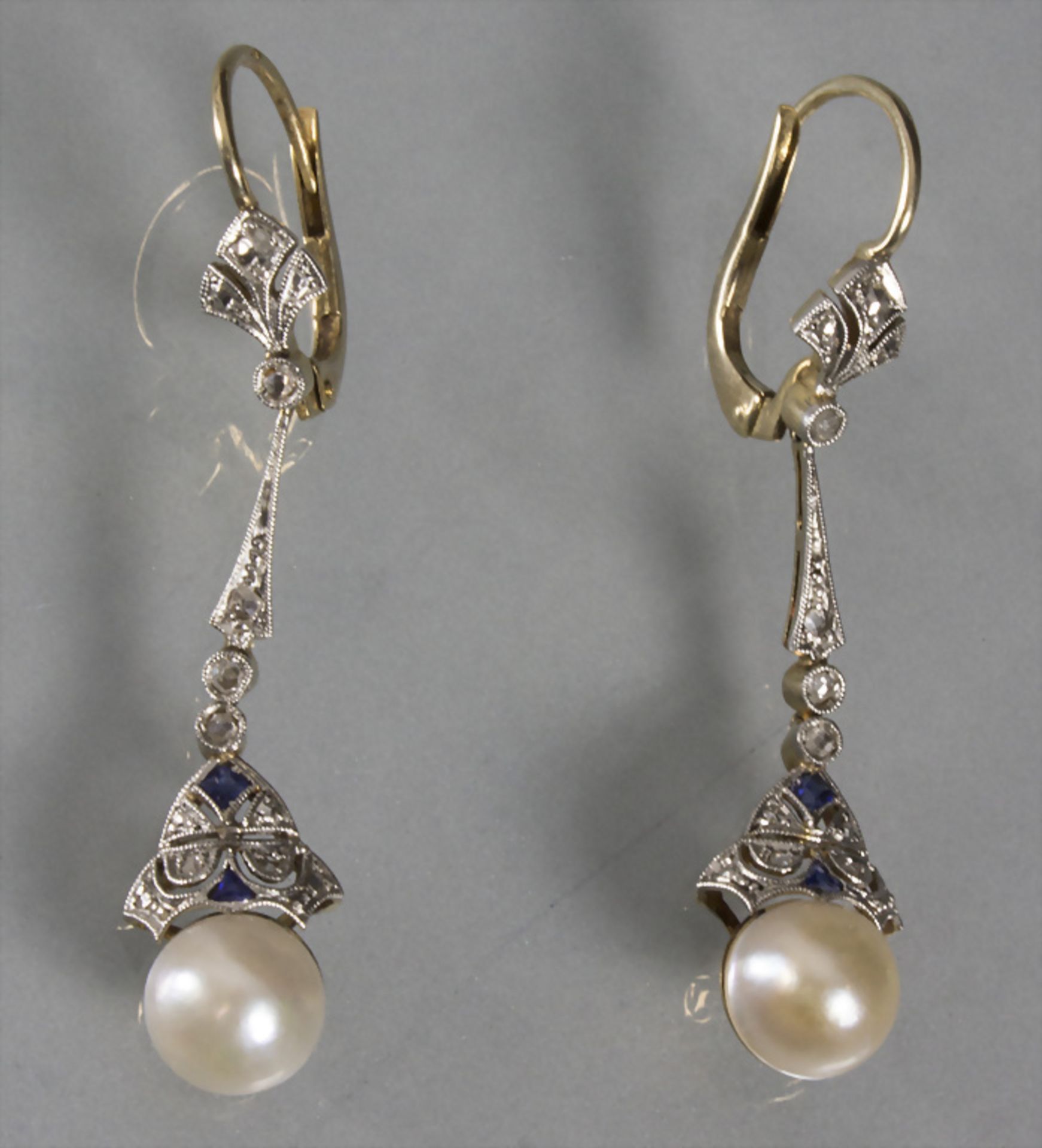 Paar Jugendstil Ohranhänger / A pair of 14ct Art Nouveau gold earrings with pearls and ...