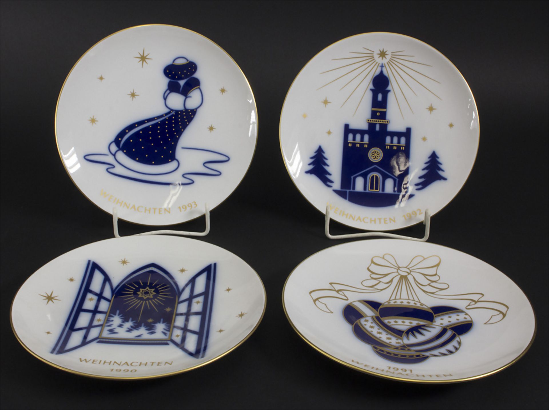 4 Weihnachtsteller / 4 Christmas plates, limited edition, KPM, Berlin, 1990-1993