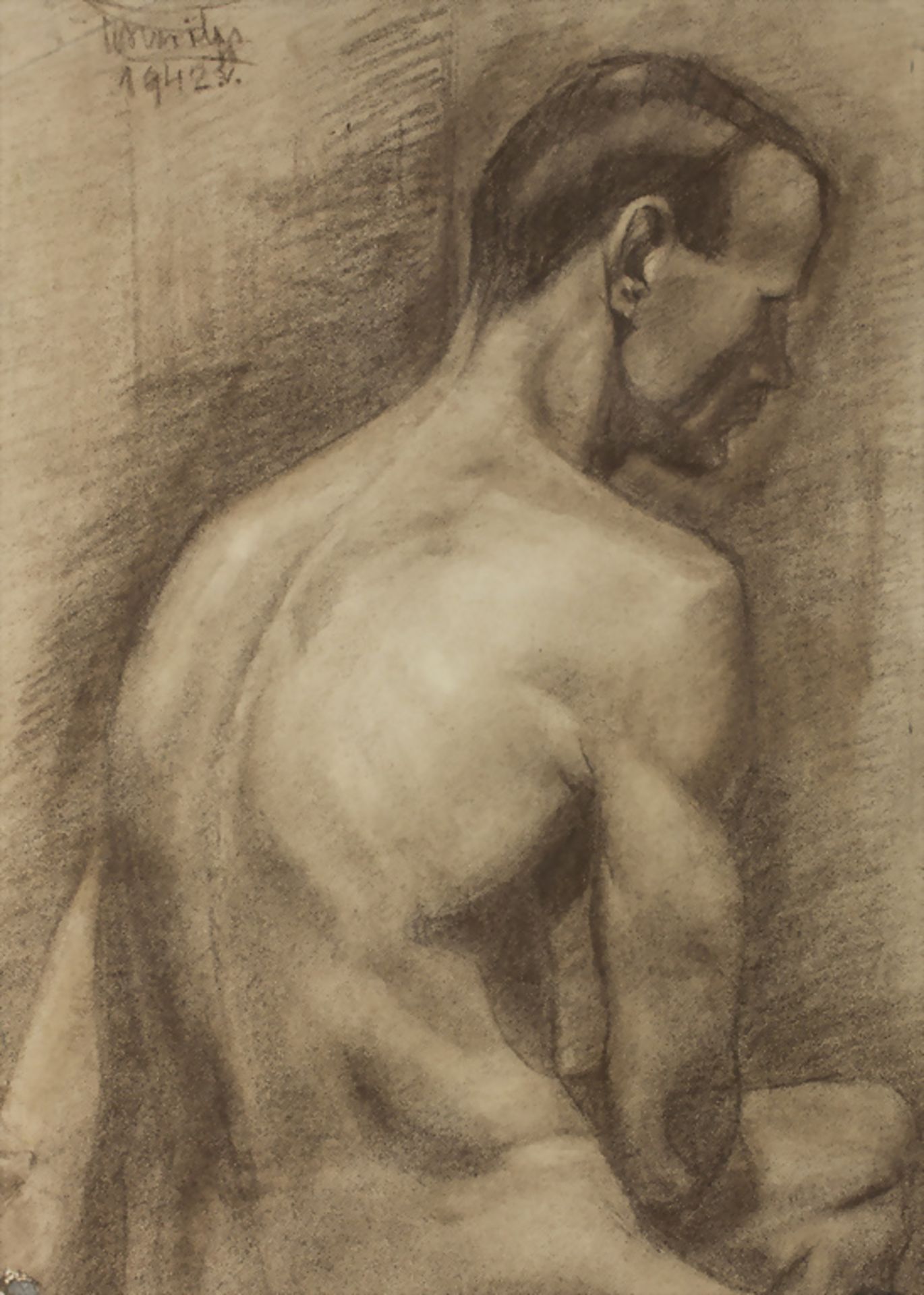 János Tiszavölgvi, 'Männlicher Rückenhalbakt' / 'A male rear semi nude', 1942