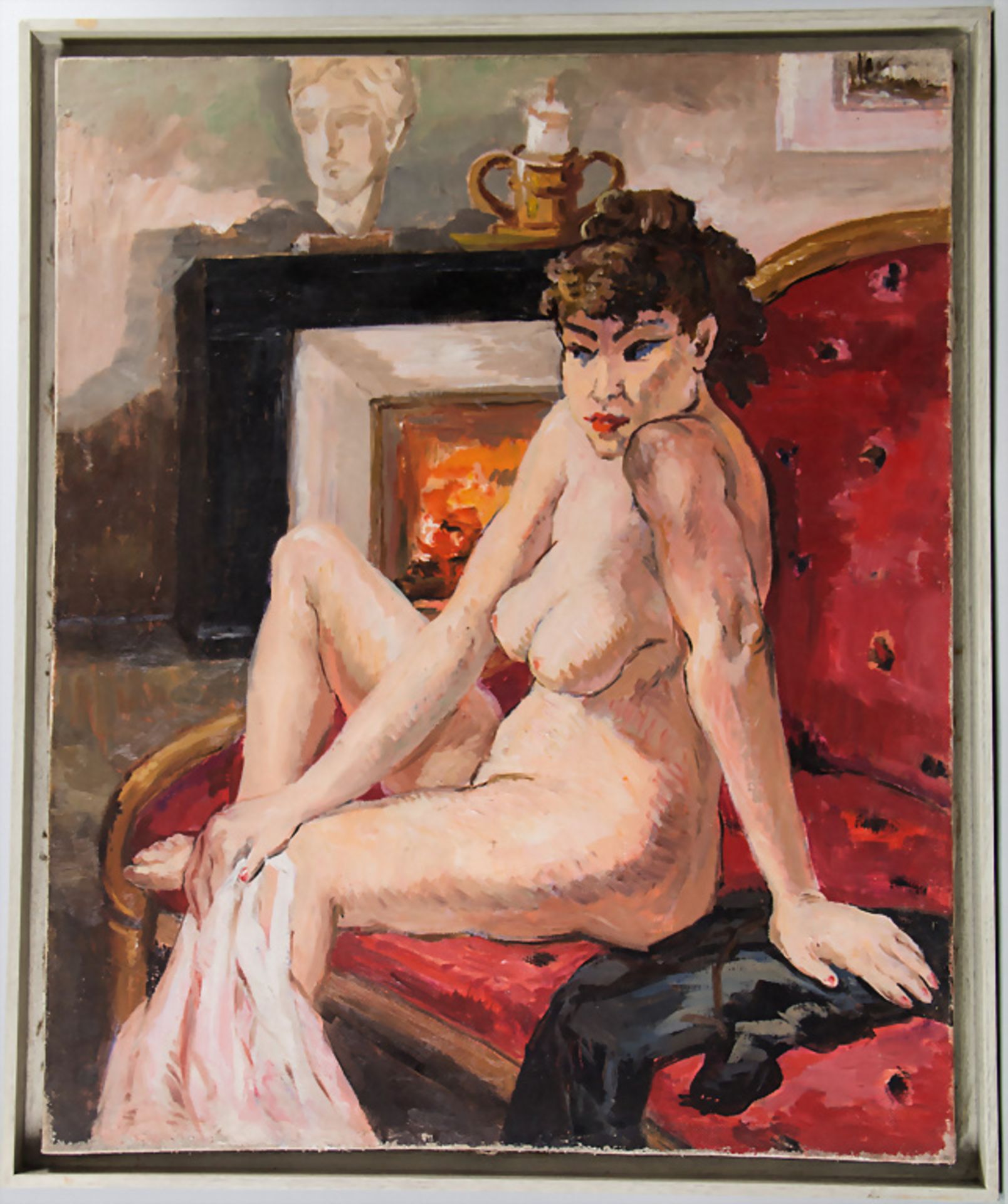 Andrée Bizet (1888-1970), 'Frauenakt vor Kamin' / 'Female nude in front of the fireplace', 20. Jh.