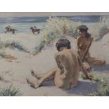 Rolf Lang, 'Nackte Frauen und nackte Reiter am Strand' / 'Nude women and naked riders at the ...
