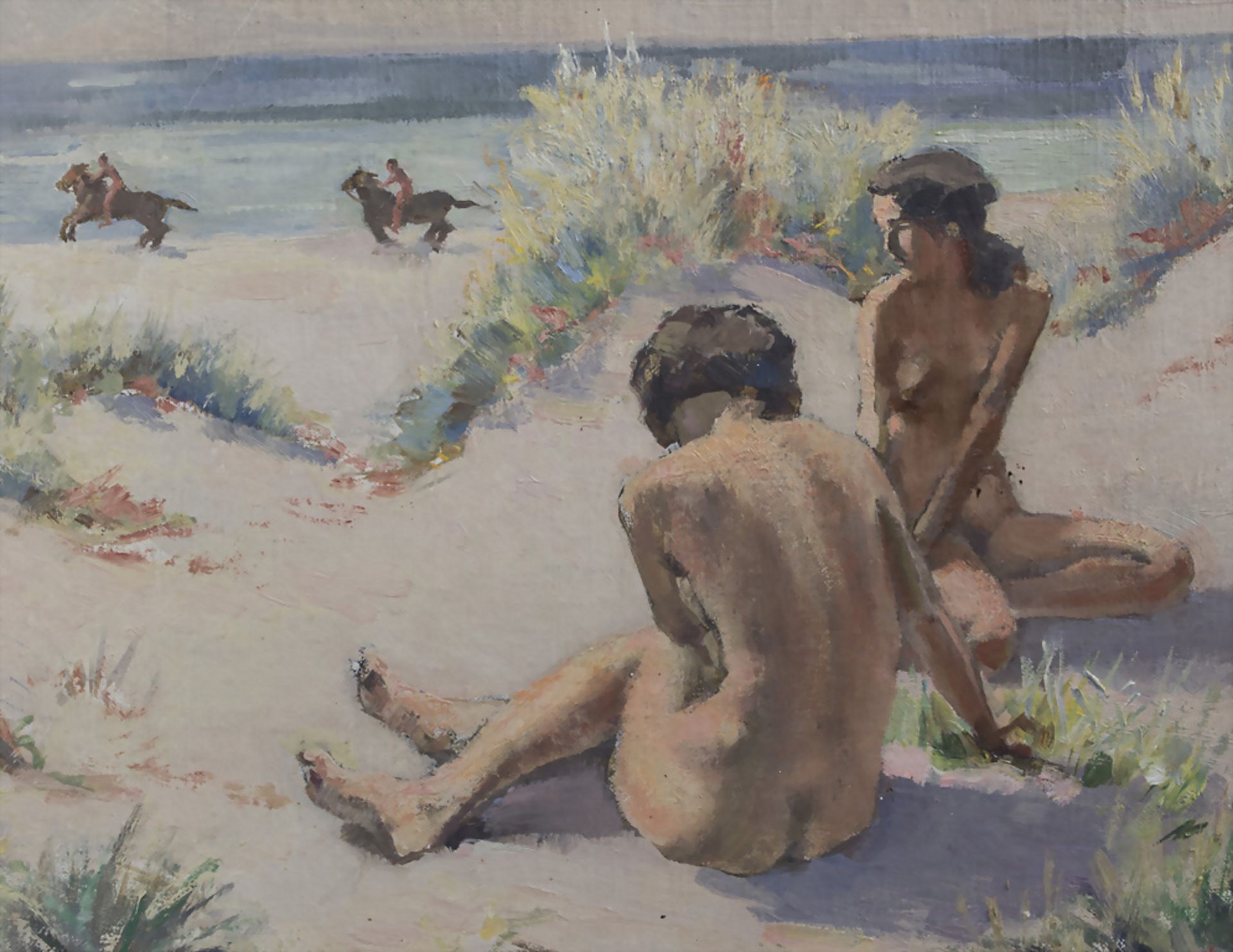 Rolf Lang, 'Nackte Frauen und nackte Reiter am Strand' / 'Nude women and naked riders at the ...