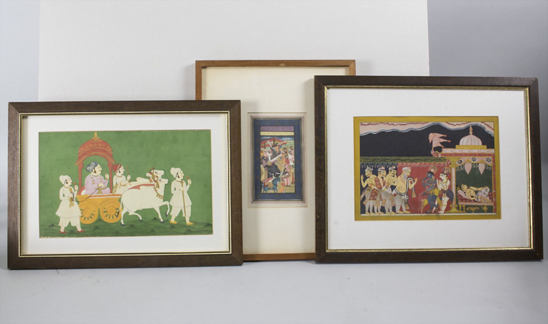 Drei Miniaturmalereien / Three miniature paintings, Indien