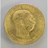 Goldmünze, Österreich, 20 Kronen, 1915 / A gold coin, Austria, 20 crowns, 1915