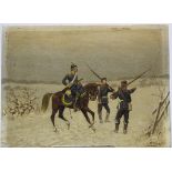Christian Sell (1831-1883), 'Heerkavallerist mit zwei Lanzierern' / 'An army cavalryman with ...