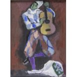 Heinz Friedrich (1924-2018), 'Pierrot mit Gitarre auf der Bühne' / 'A harlequin with a guitar ...