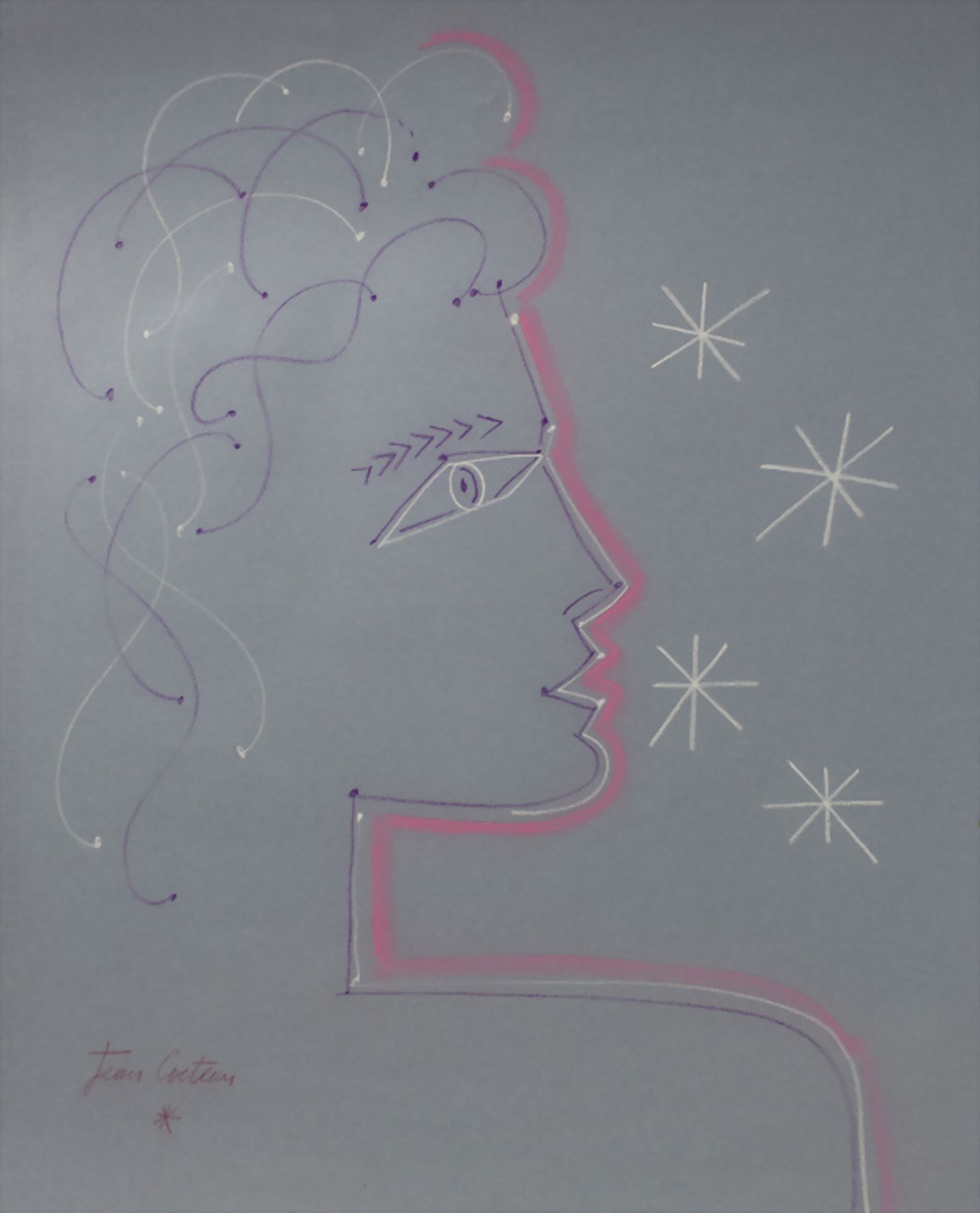 Jean Cocteau (1889-1963), 'Tête de femme en profile' / 'A woman's head on profile', 20. Jh.