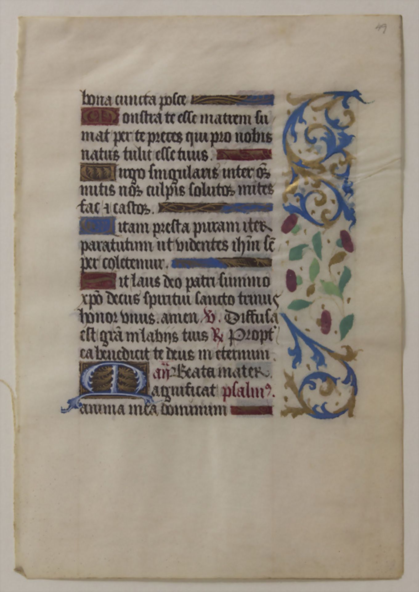 Ein Horarium-Manuskriptblatt / A Gothic sheet of a book of hours manuscript, aus gotischer Zeit