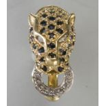 Damenring Leopardenkopf / An 18 ct gold ring with the head of a leopard, with diamonsds and ...
