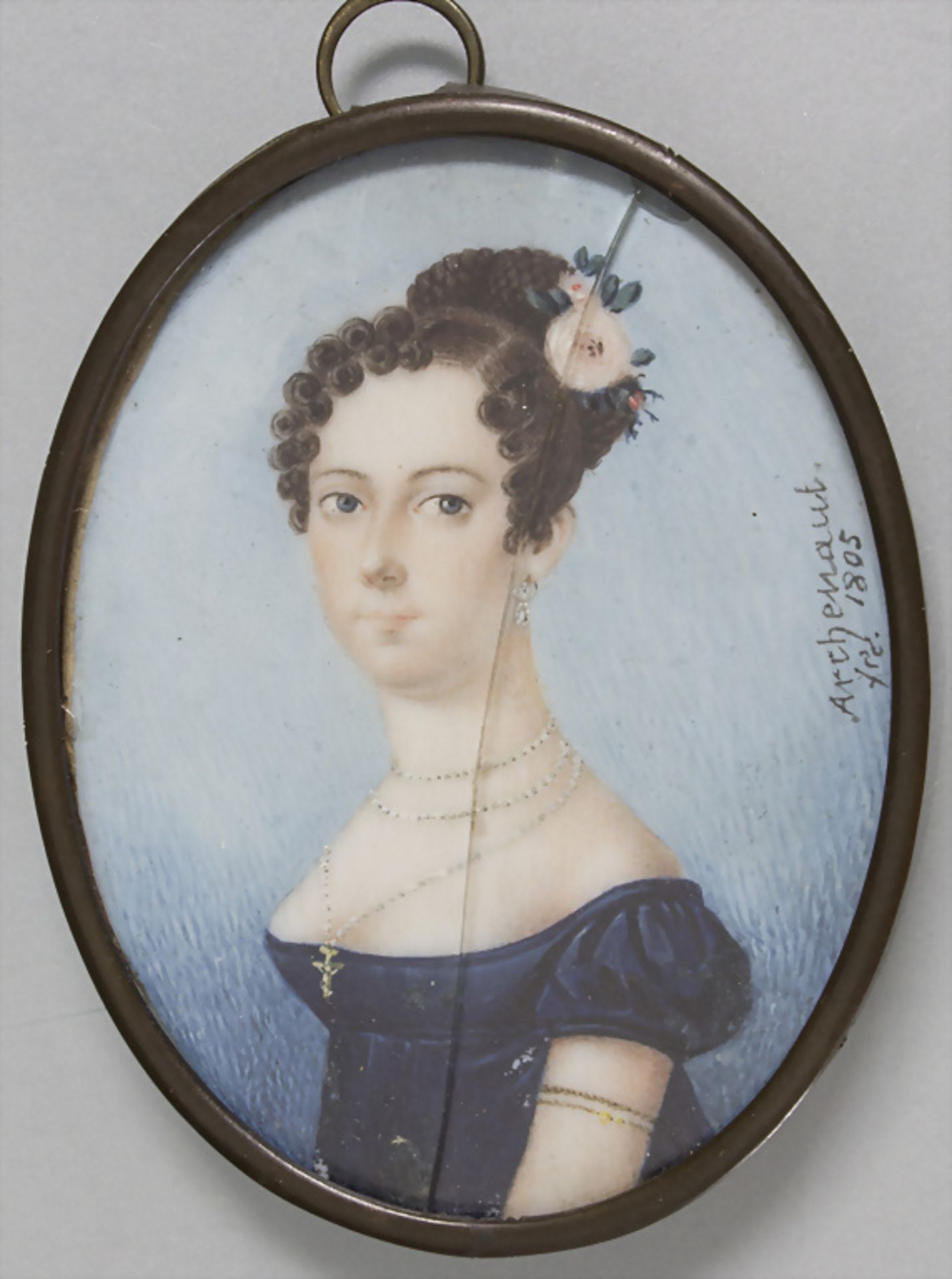 Empire Miniatur Porträt einer jungen Dame / An Empire miniature portrait of a young lady, ...