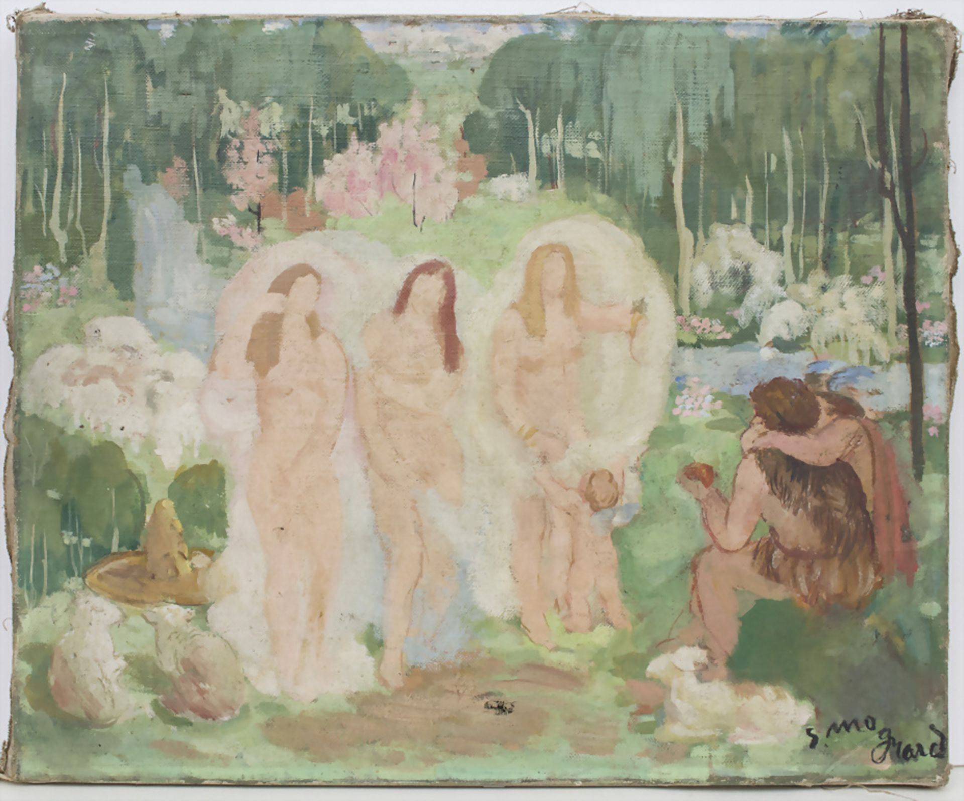 'Drei Nymphen mit Hirten und Schafherde' / 'Three nymphs with shepherds and sheep', 19. Jh.