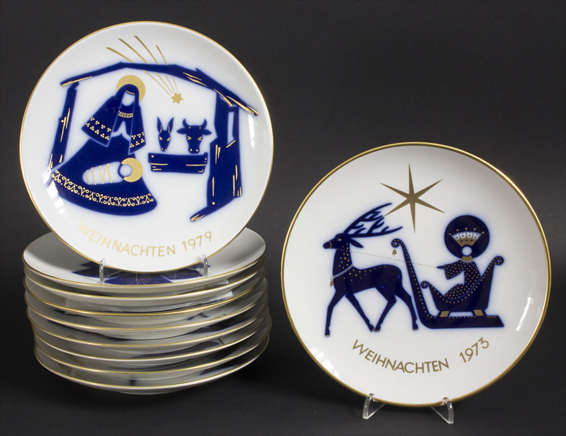 10 Weihnachtsteller / 10 Christmas plates, limited edition, KPM, Berlin, 1970-1979