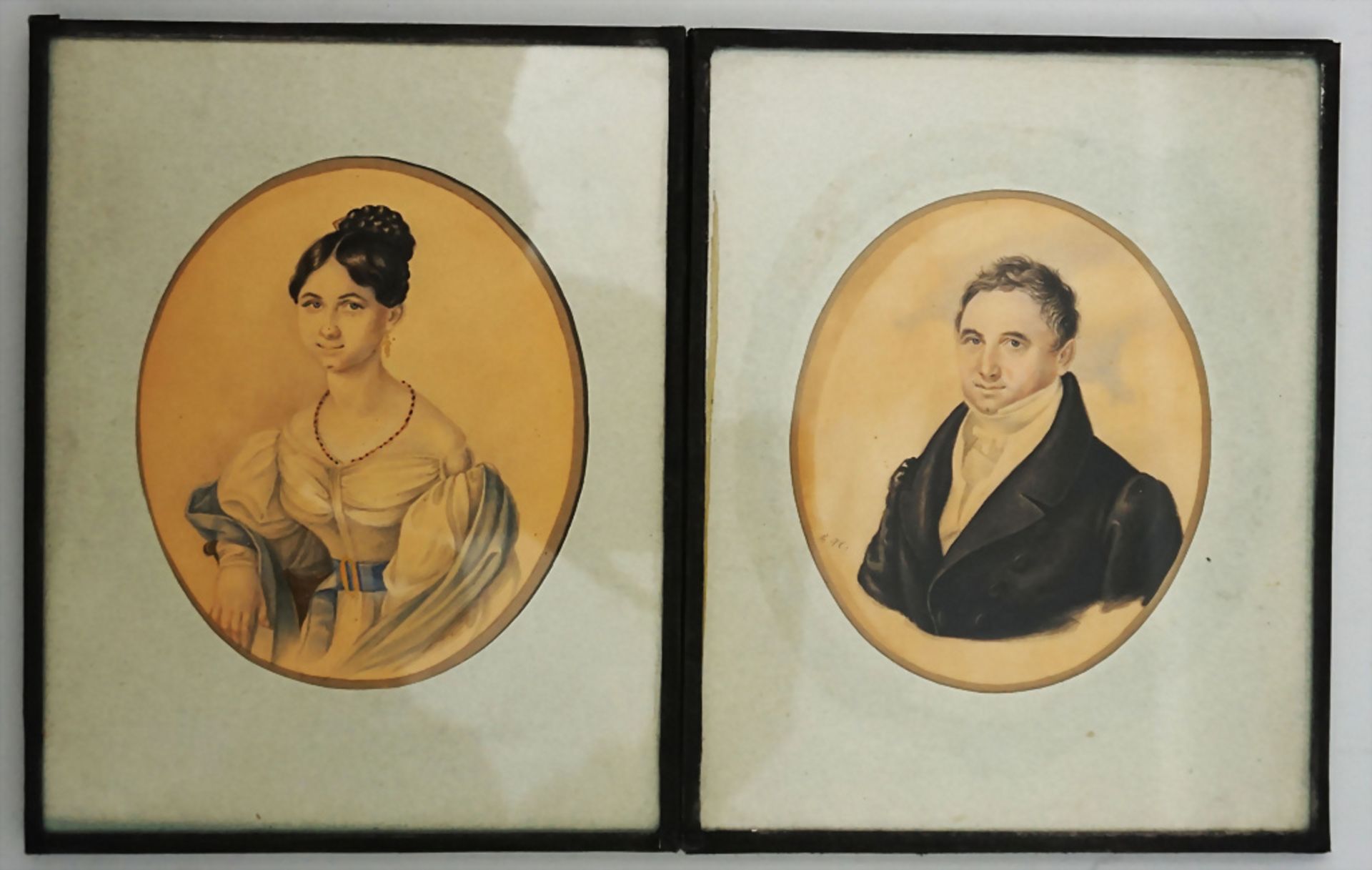 Paar Biedermeier Porträts 'Eheleute von Schön?' / A pair of Biedermeier portraits, 1828