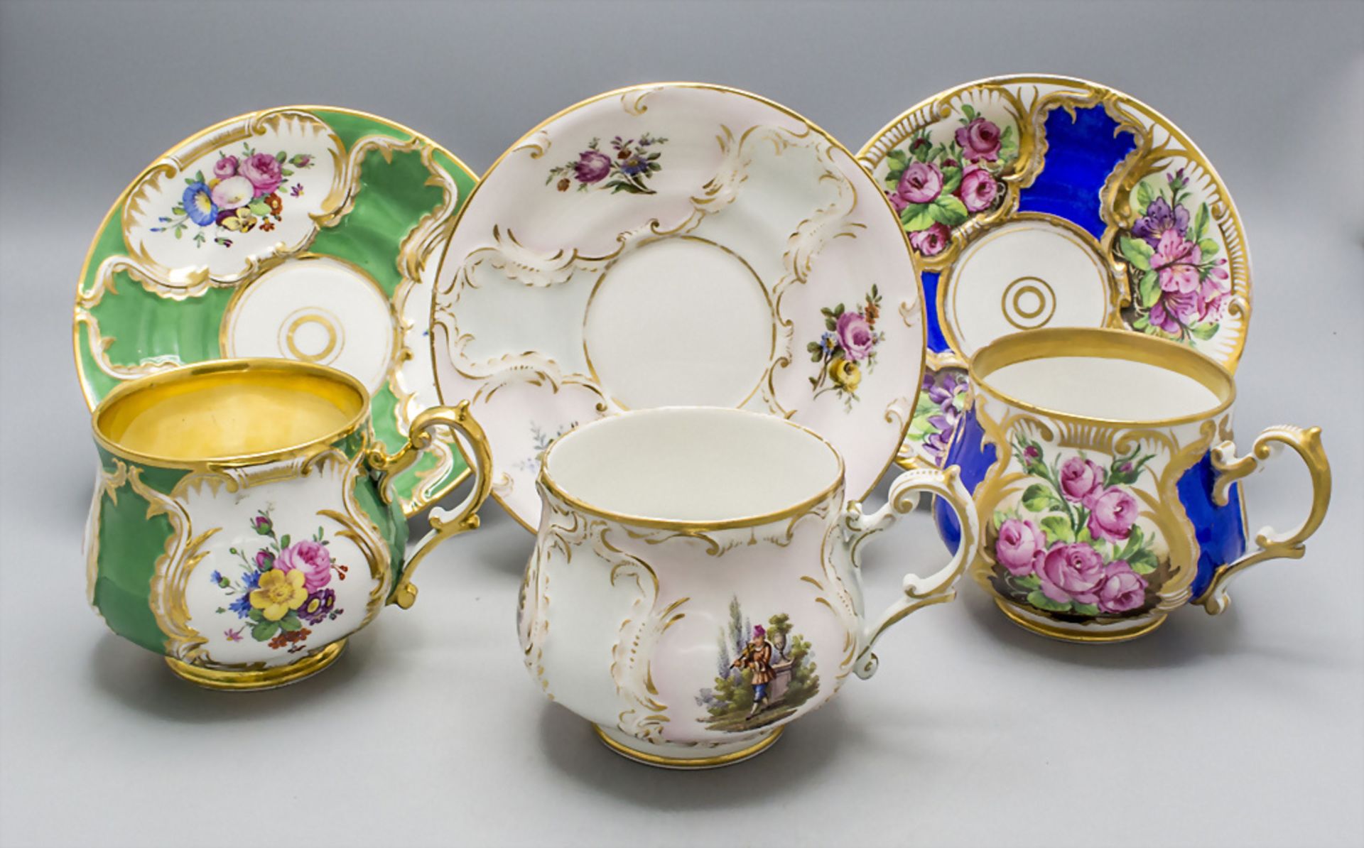 Drei Tassen mit Untertassen / Three cups with saucer, KPM Berlin, 1847-1870