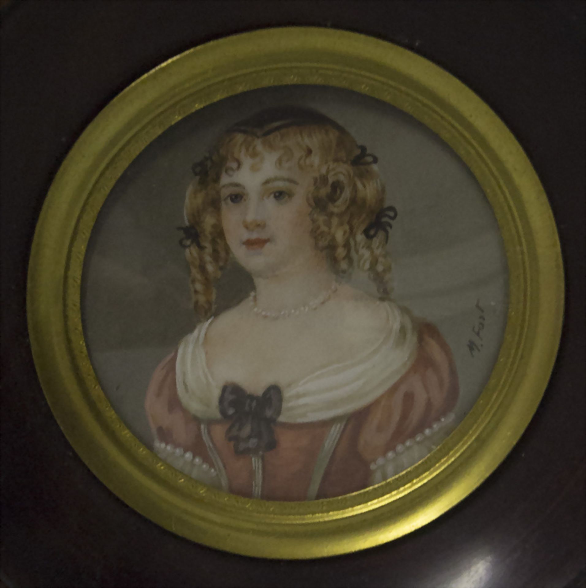 Miniatur Porträt einer jungen Dame / A miniature portrait of a young lady, Ende 19. Jh.