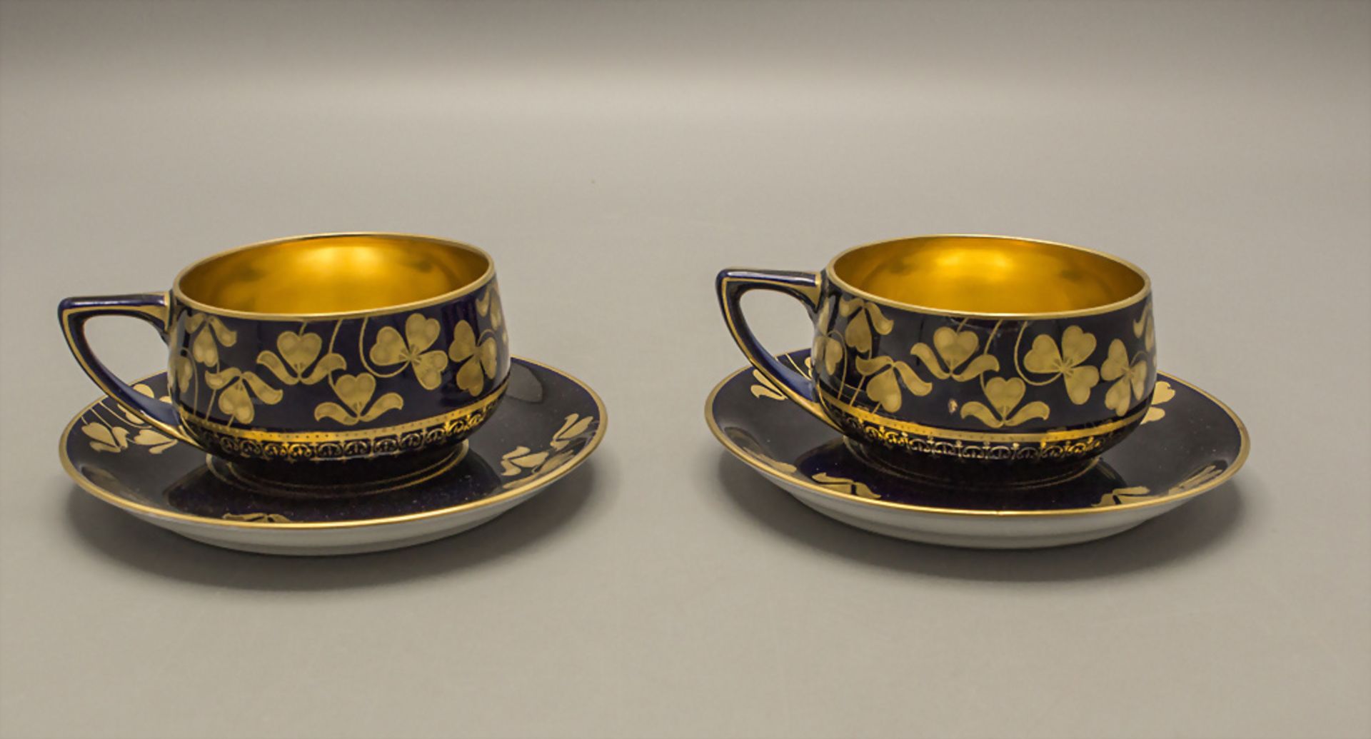 Paar Donatello Jugendstil Mokkatassen u. UT / A pair of Art Nouveau mocha cups and saucers, ...