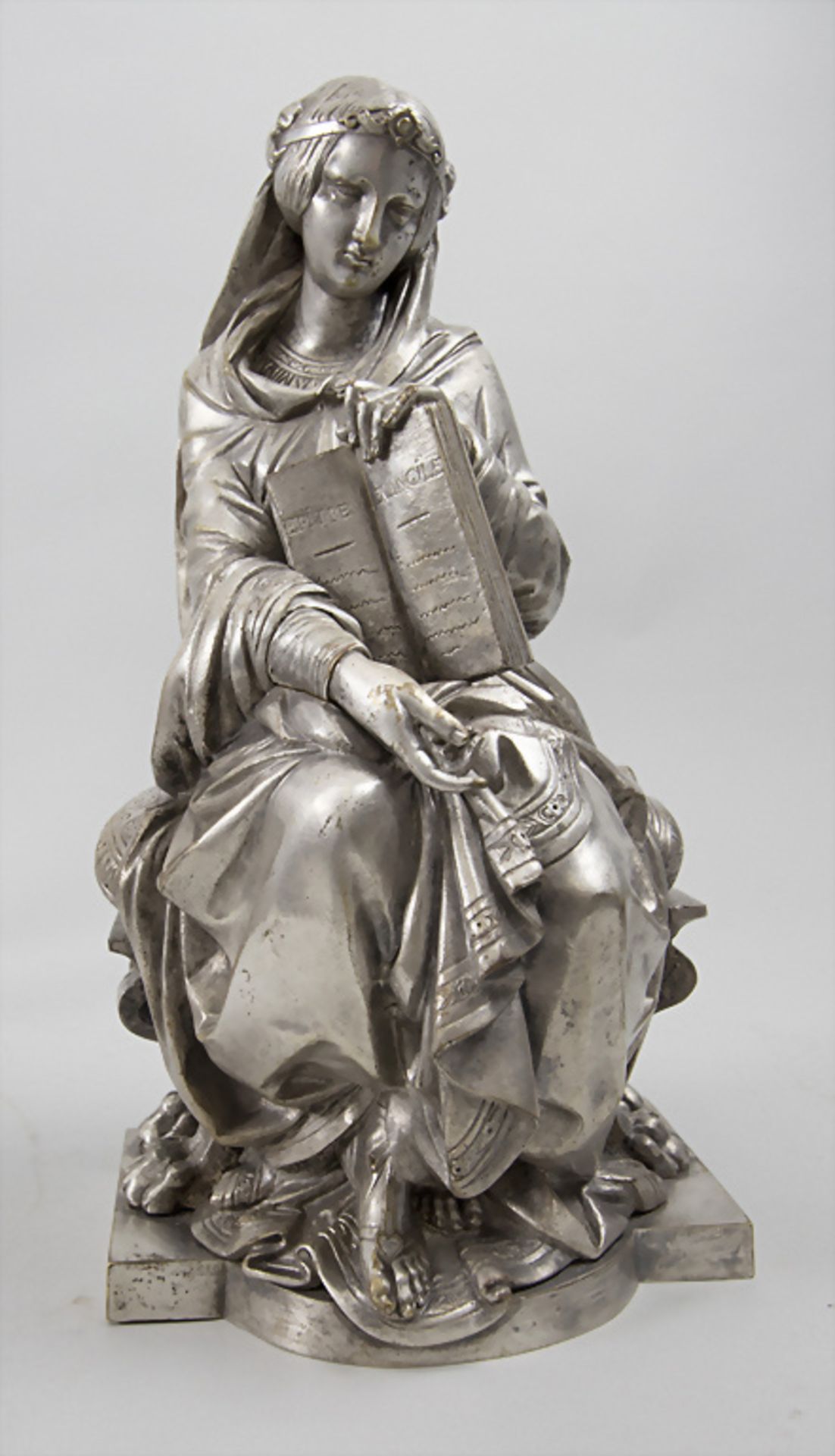 Francois Théodore Devaulx (1808-1870), Bronzeskulptur einer Heiligen mit Evangeliumsbrief / A ...