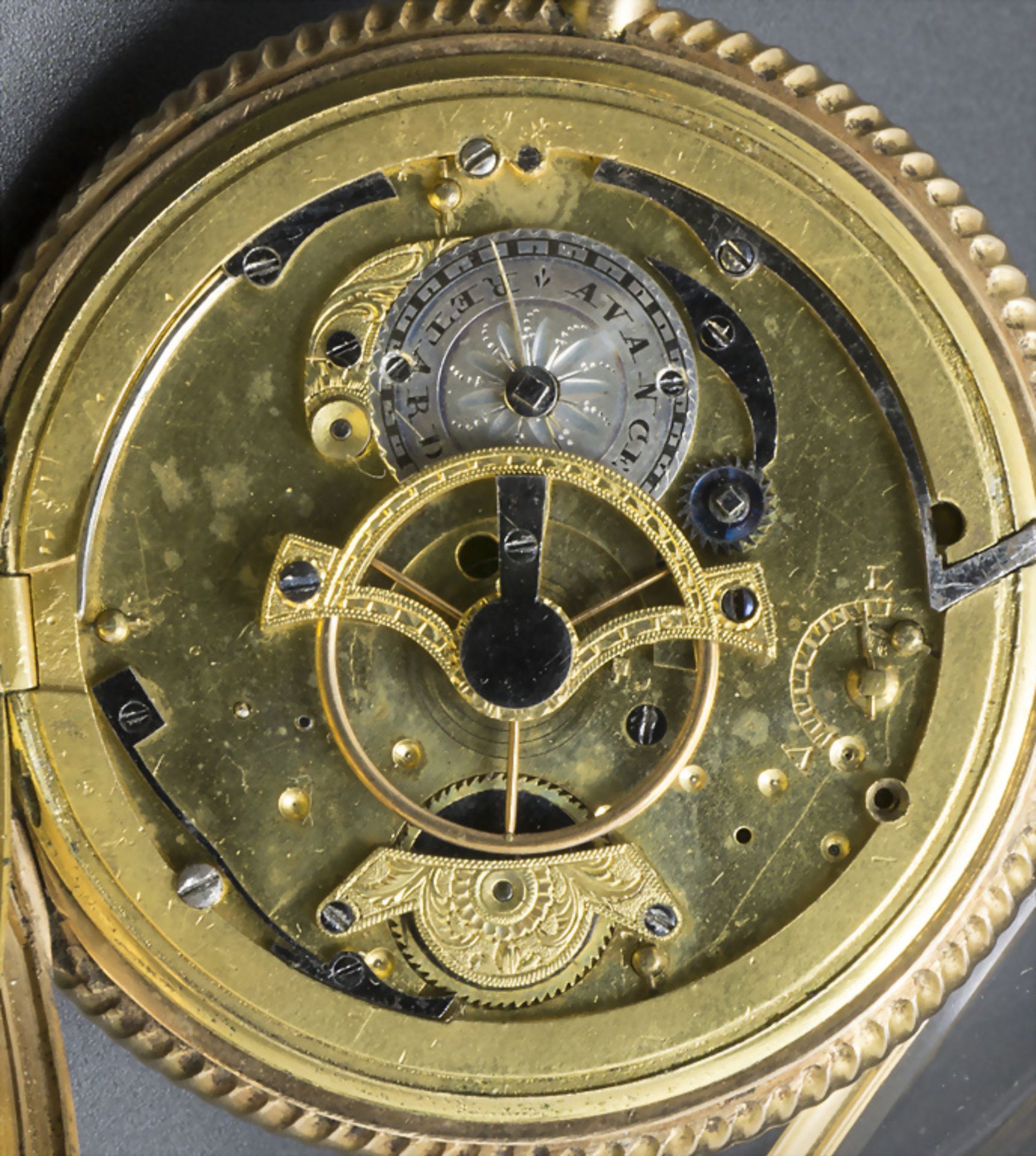 Offene Taschenuhr mit 1/4 Std. Repetition und Kalender / An 18k gold pocket watch 1/4 quarter ... - Image 3 of 6