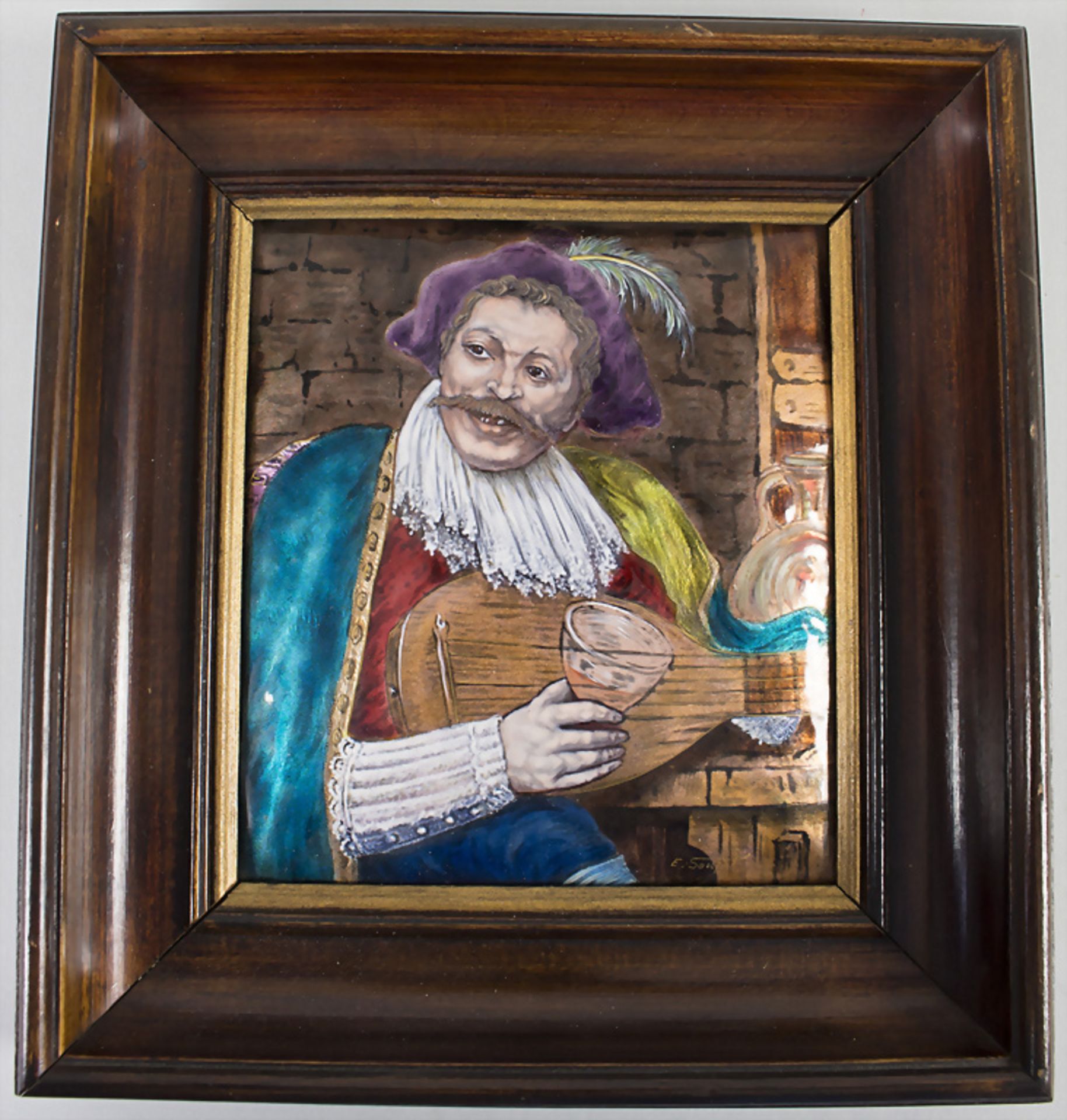 Emailbild 'Der Gitarrenspieler' / An enamel painting on copper, Limoges, um 1900 - Bild 2 aus 6