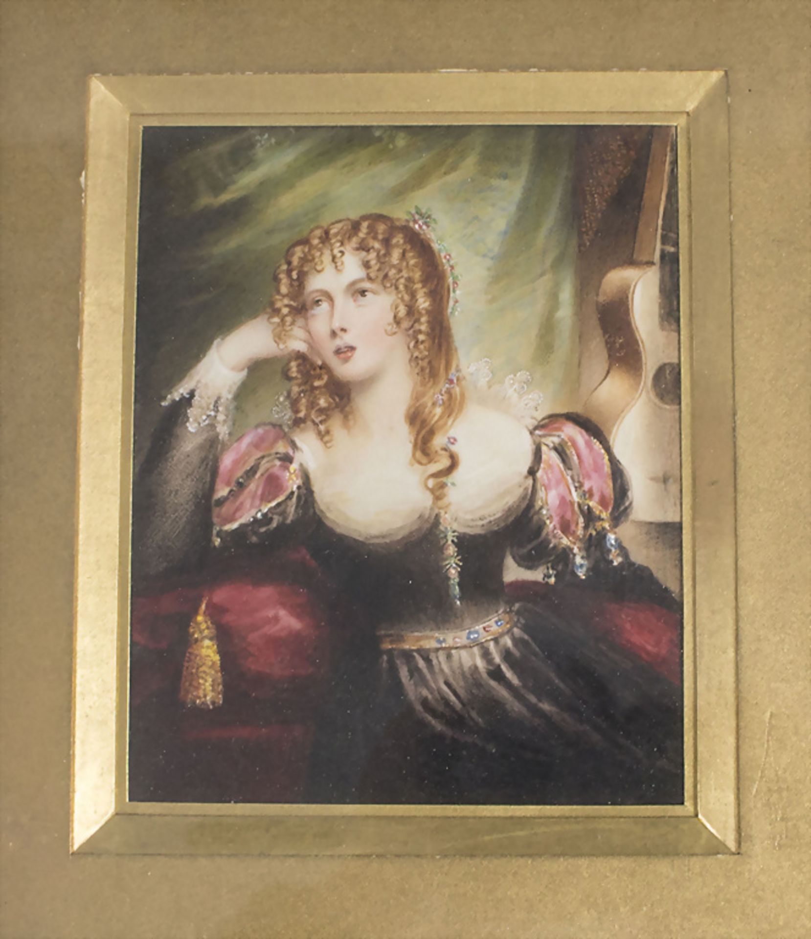 Künstler um 1800, 'Porträt eines adligen Fräuleins mit Gitarre' / 'A portrait of a noble lady ...