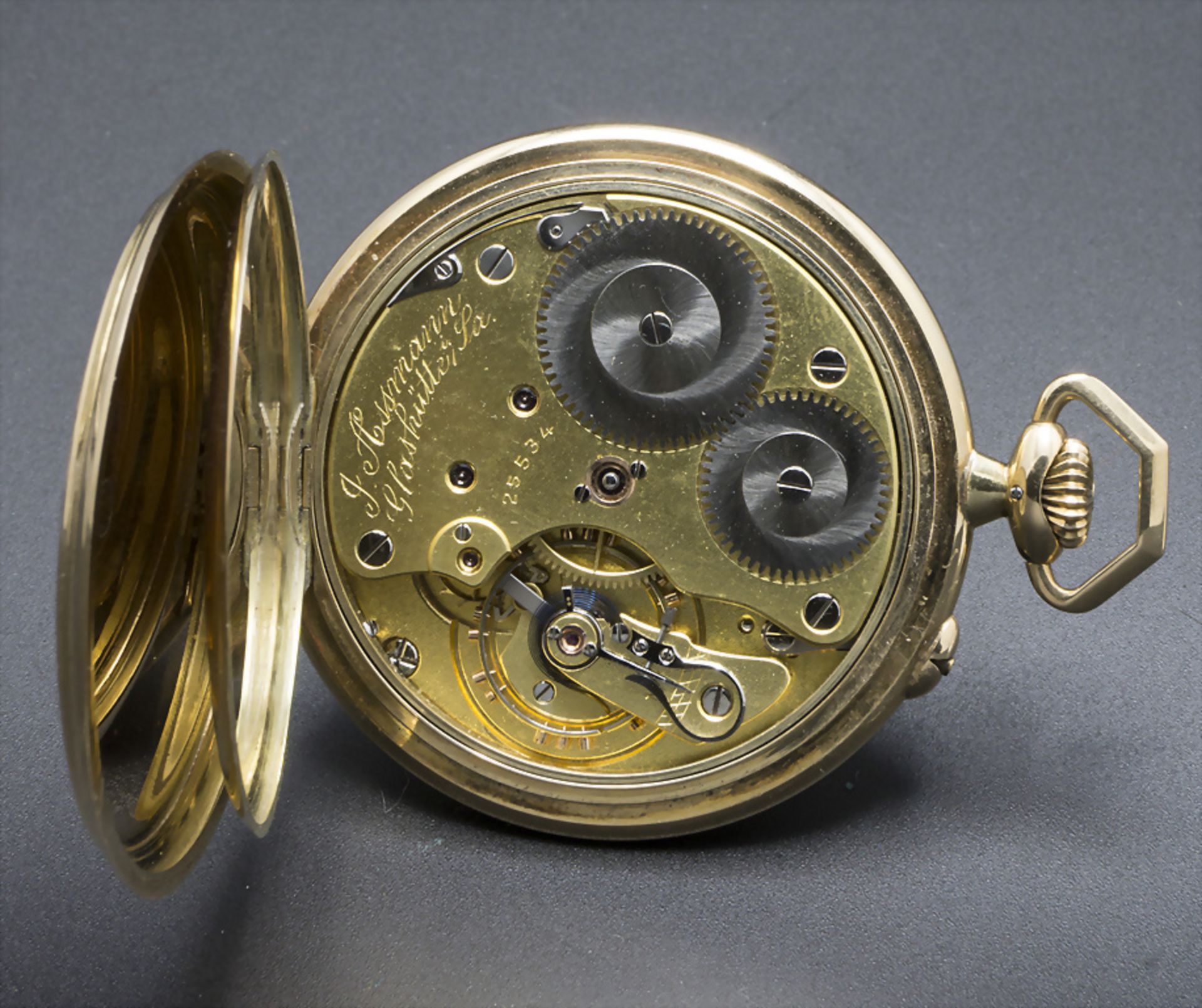 Offene Herrentaschenuhr / A 14k gold pocket watch, J. Assmann, Glashütte in Sachsen, um 1915 - Bild 2 aus 6