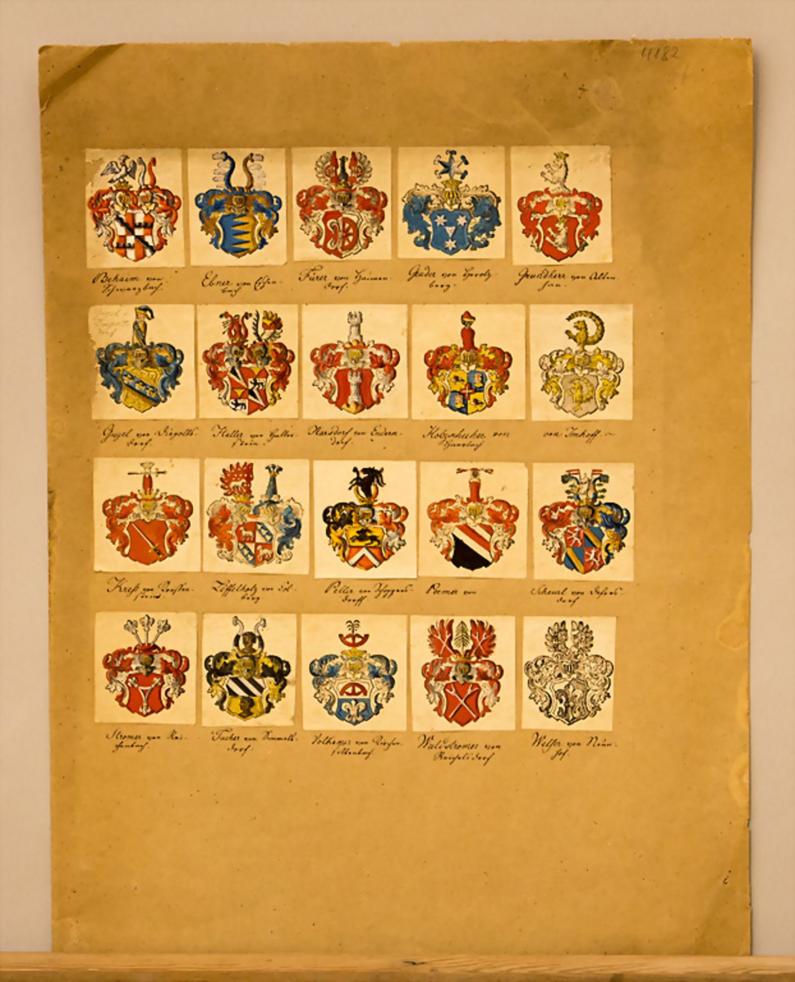 Heraldik, 3 Blätter mit Adelswappen / Heraldry, 3 sheets with noble coat of arms