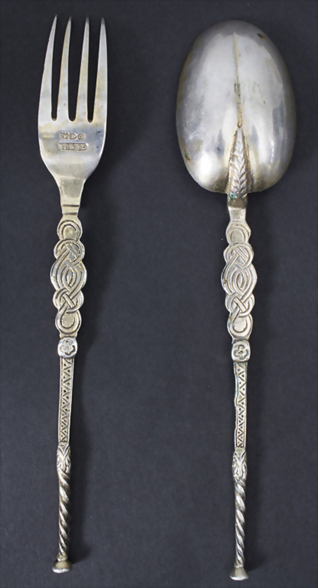 Salbungs-Löffel und passende Gabel / A silver anointing spoon and fork, Desormeaux Saunders & ... - Bild 2 aus 3