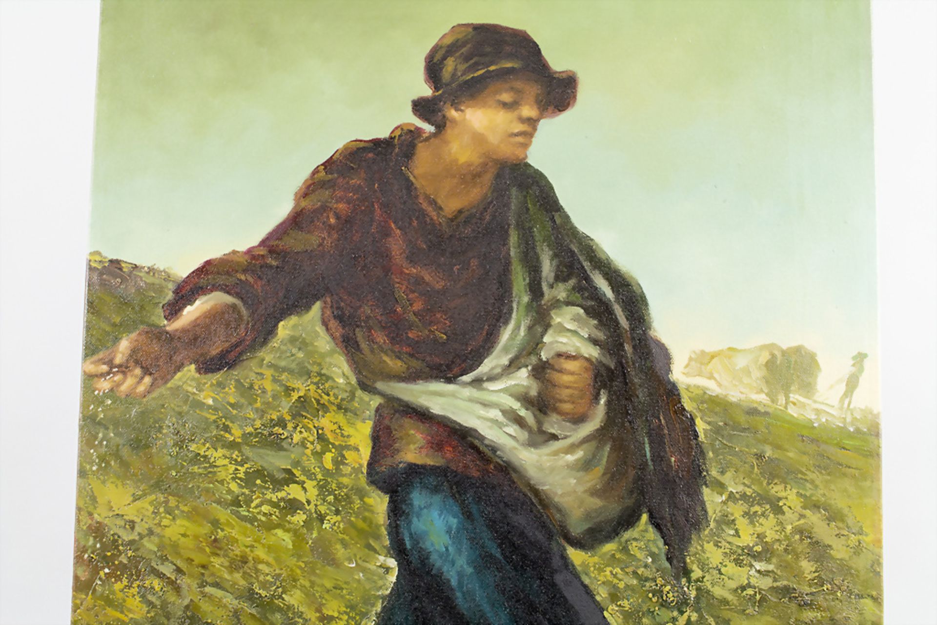 Unleserlich signierender Künstler, 'Bauer beim Säen' / 'A sowing peasant', 1. Hälfte 20. Jh. - Bild 3 aus 4