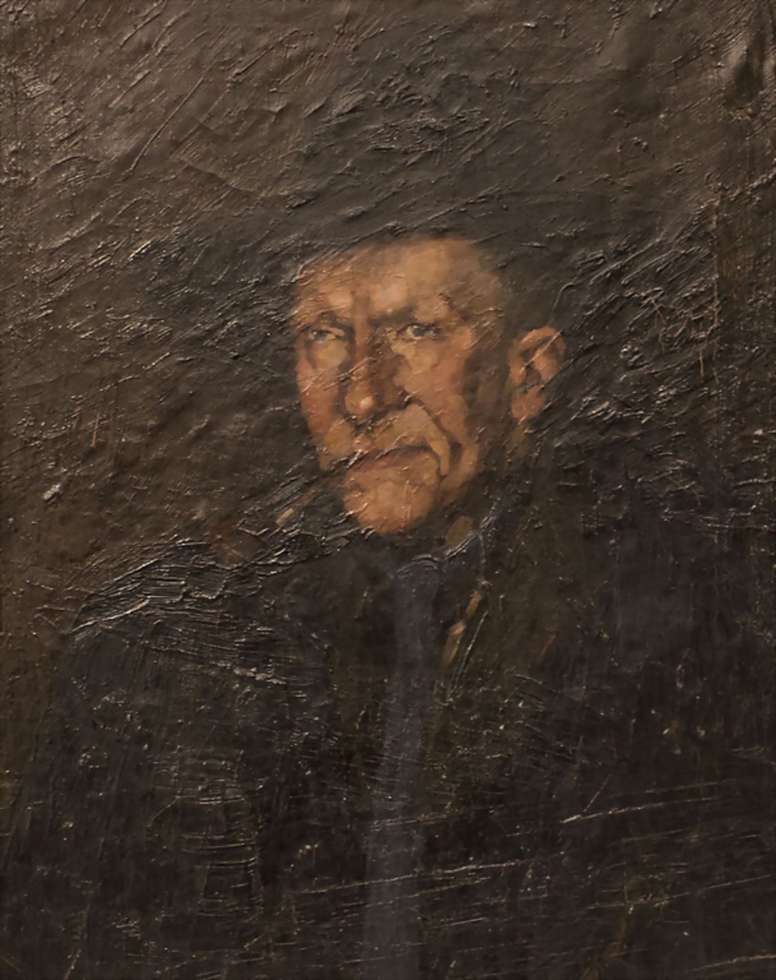 Künstler um 1900, 'Herrenporträt mit Hut und Pfeife' / artist around 1900, 'A portrait of a ...