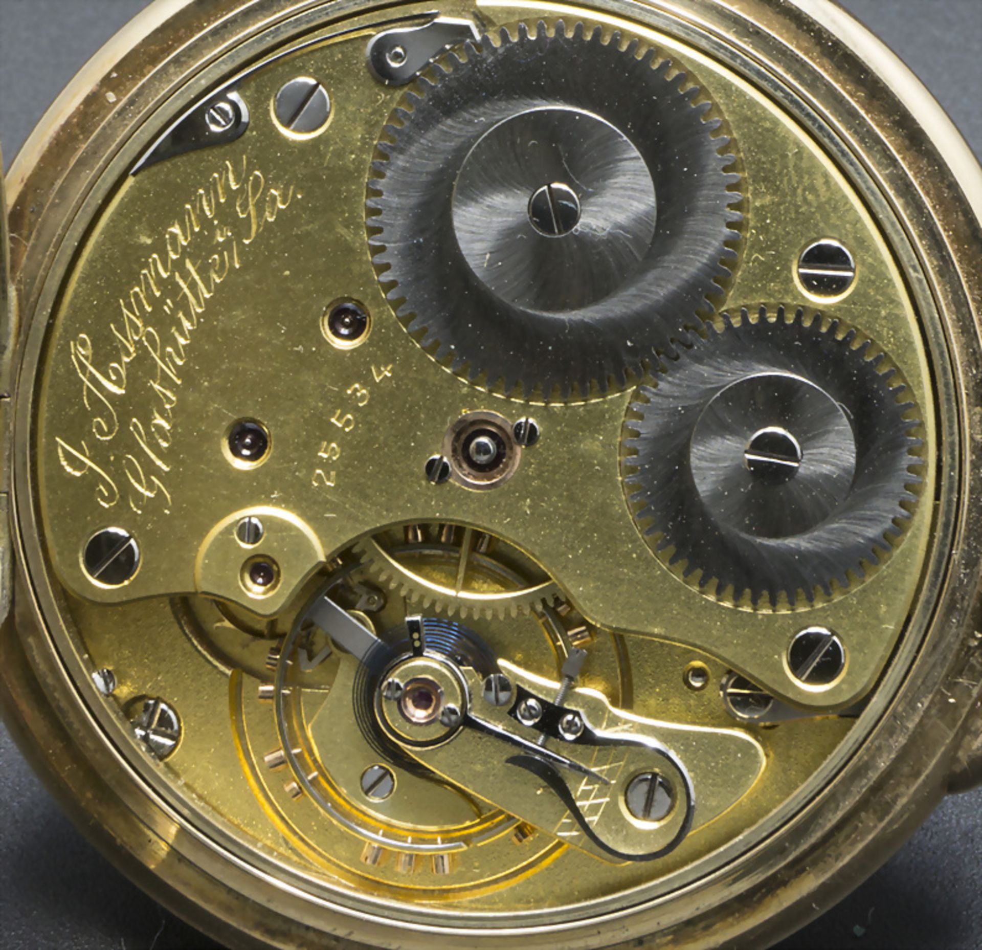 Offene Herrentaschenuhr / A 14k gold pocket watch, J. Assmann, Glashütte in Sachsen, um 1915 - Bild 3 aus 6