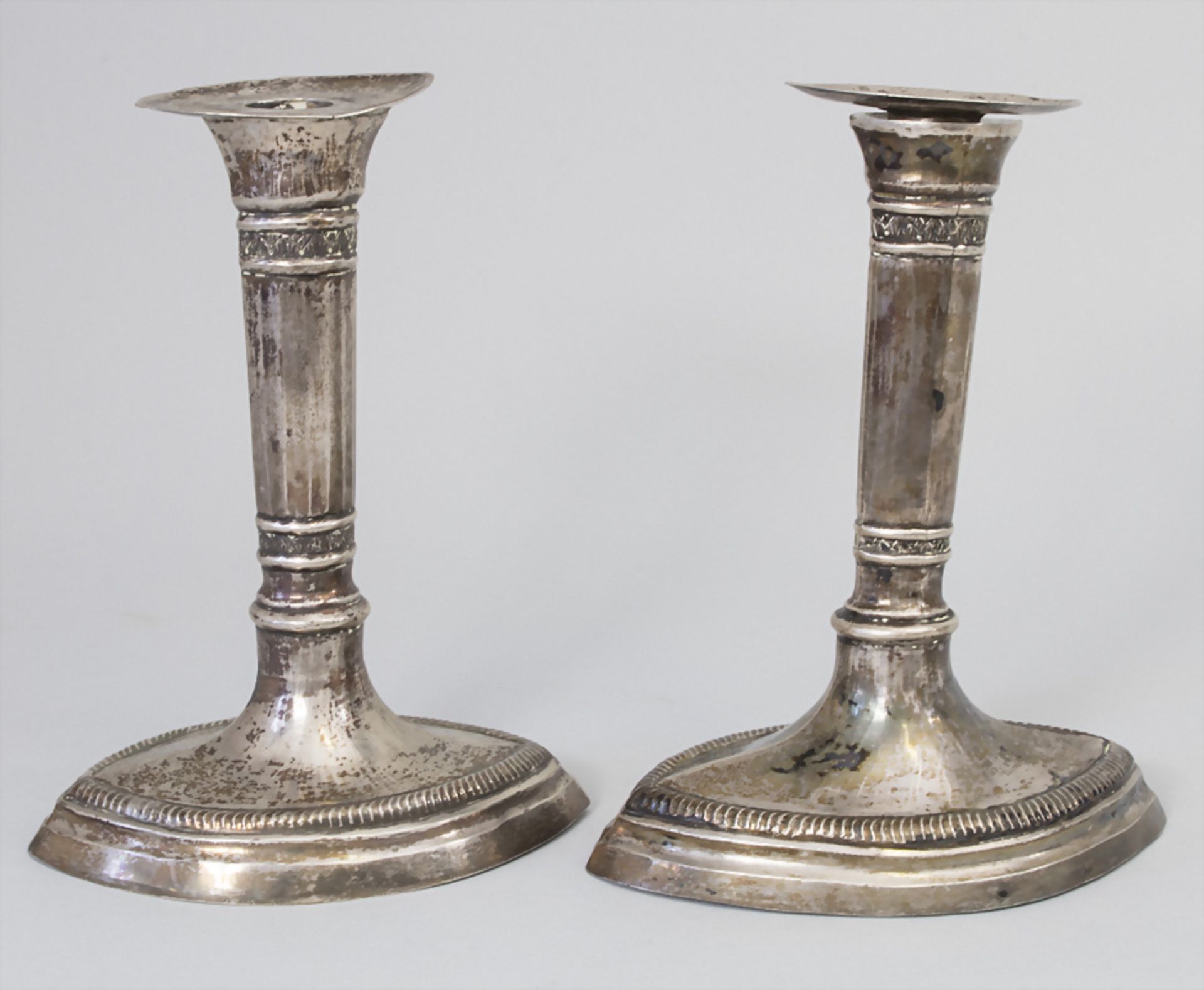 Paar Empire Kerzenleuchter / A pair of Empire silver candlesticks, Listle, um 1820 - Bild 2 aus 13