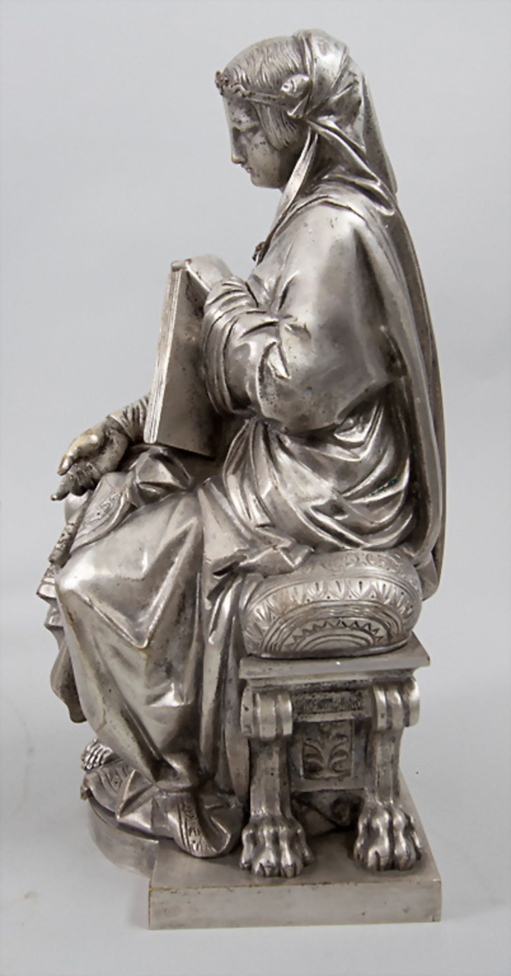 Francois Théodore Devaulx (1808-1870), Bronzeskulptur einer Heiligen mit Evangeliumsbrief / A ... - Bild 4 aus 6