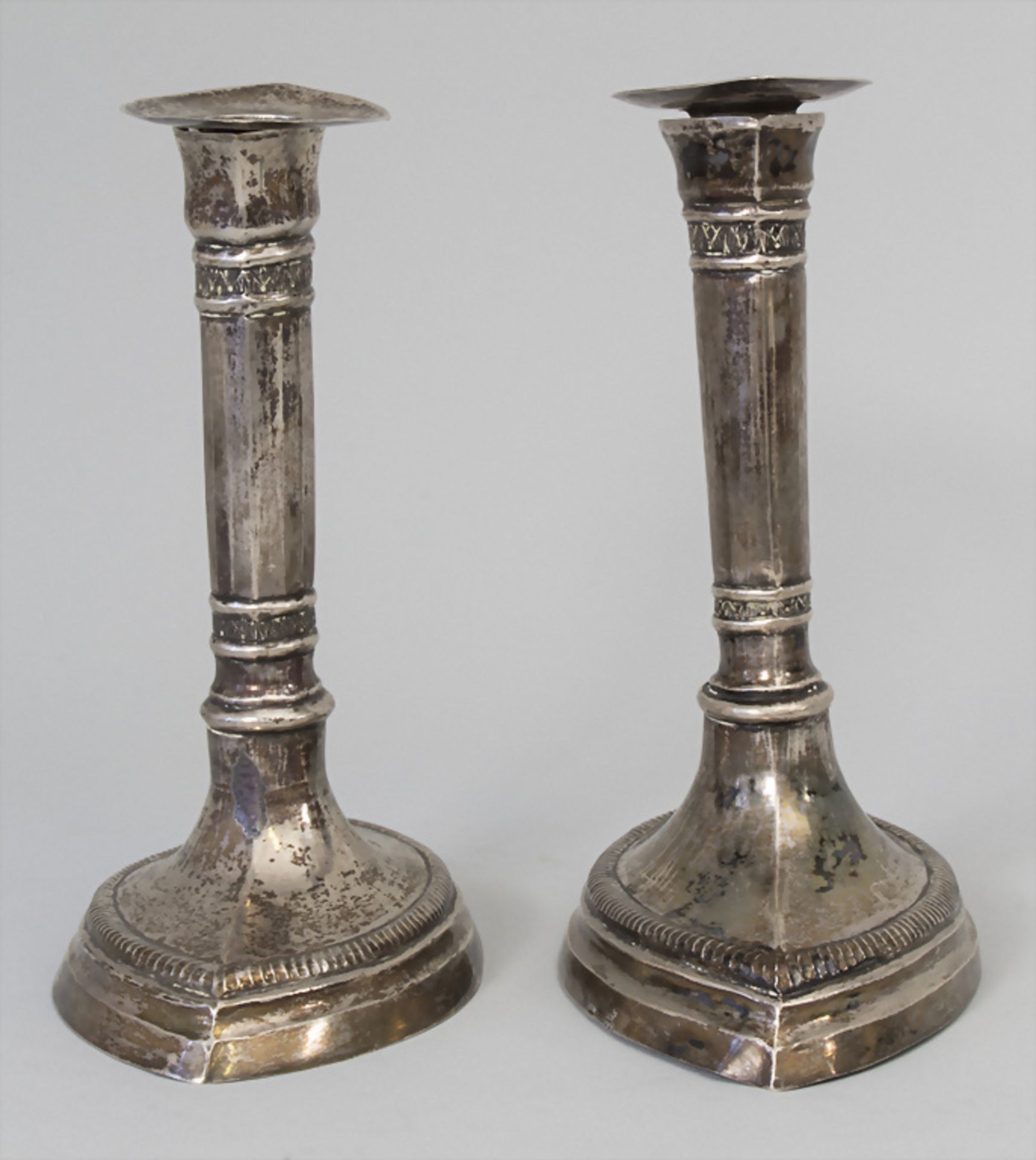 Paar Empire Kerzenleuchter / A pair of Empire silver candlesticks, Listle, um 1820 - Bild 3 aus 13