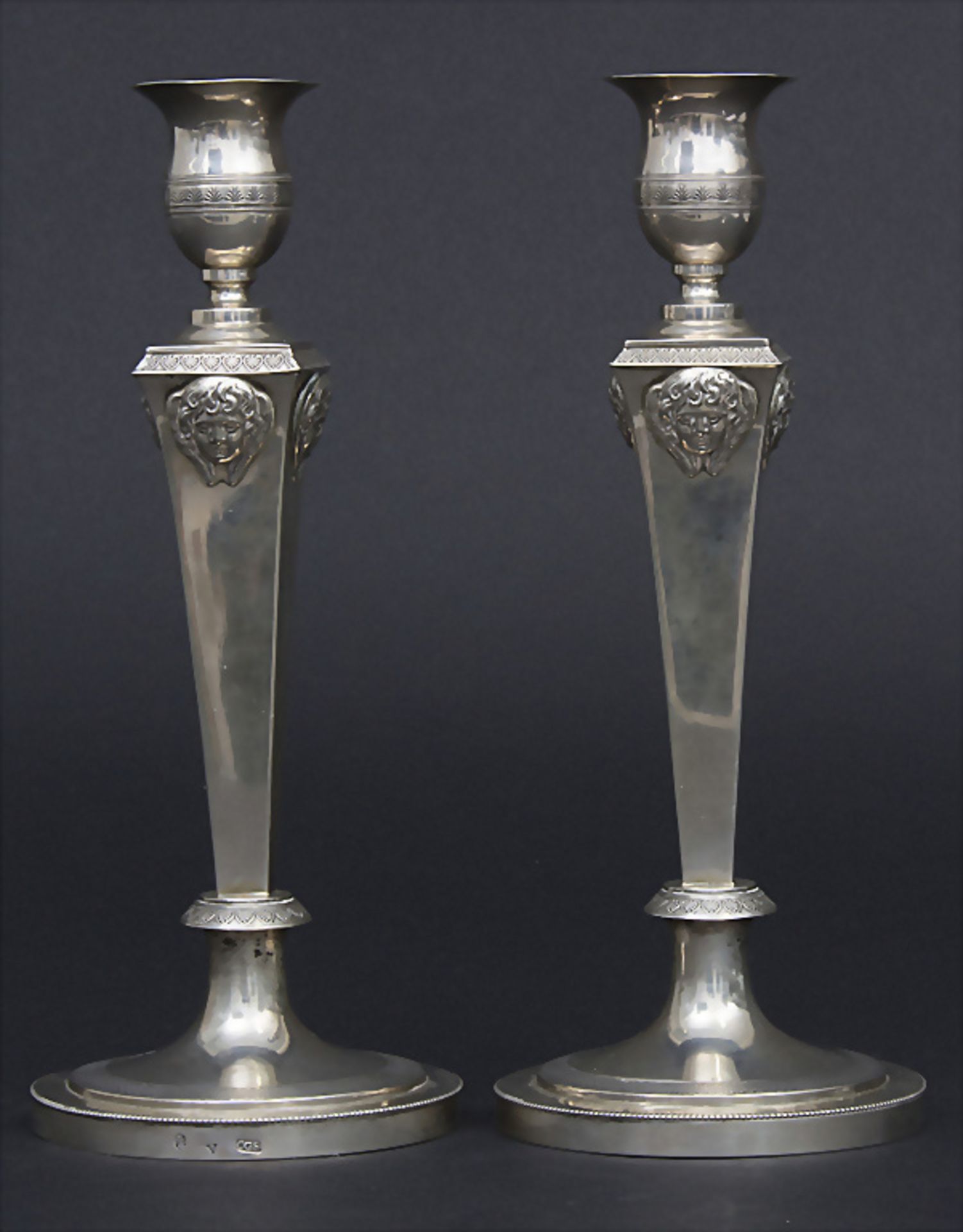 Paar Empire Kerzenleuchter / A pair of Empire silver candlesticks, Carl Gottlob Schrödel, ...