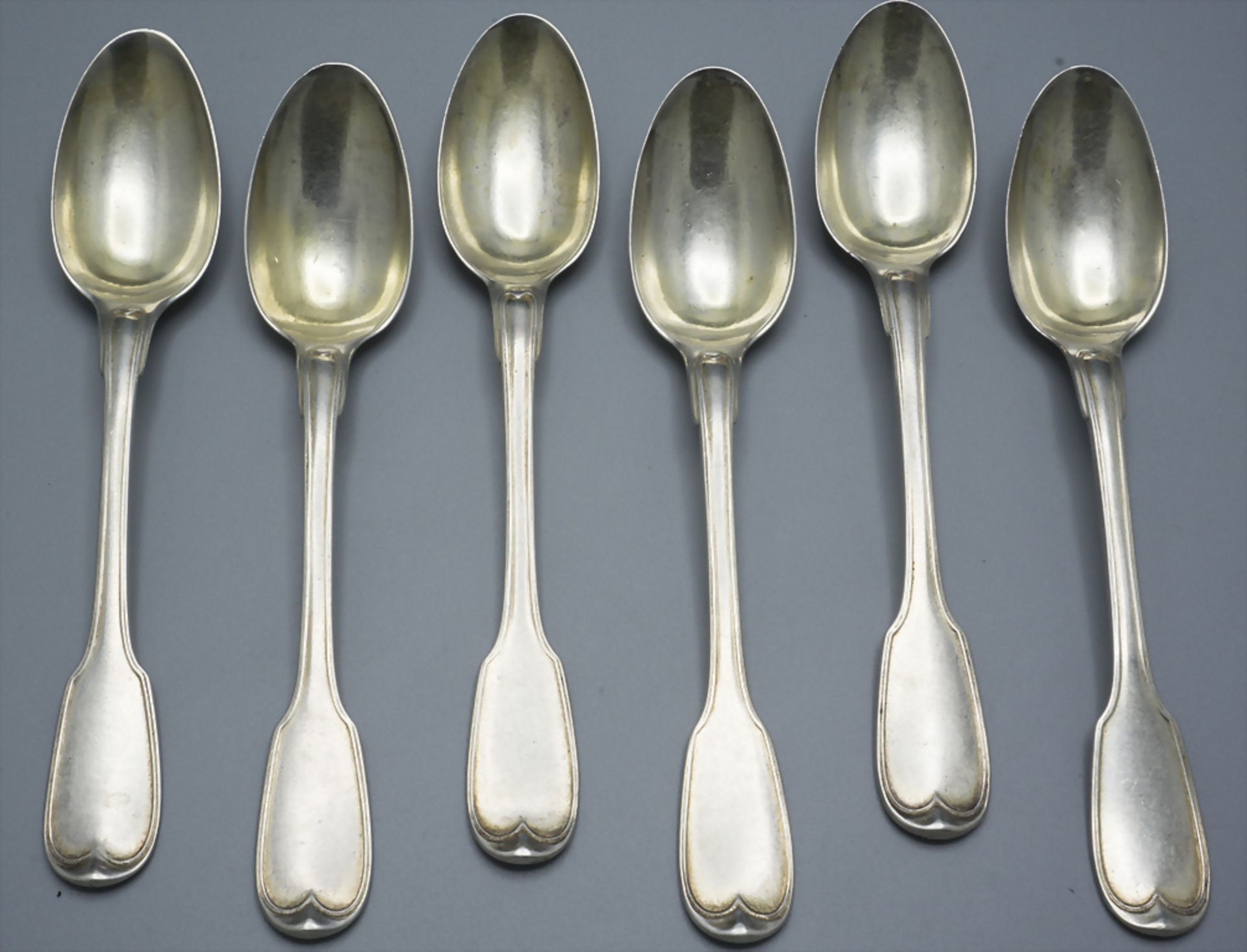 6 Löffel / 6 cuillères en argent massif / 6 silver spoons, Francois Daniel Imlin, Straßburg / ...