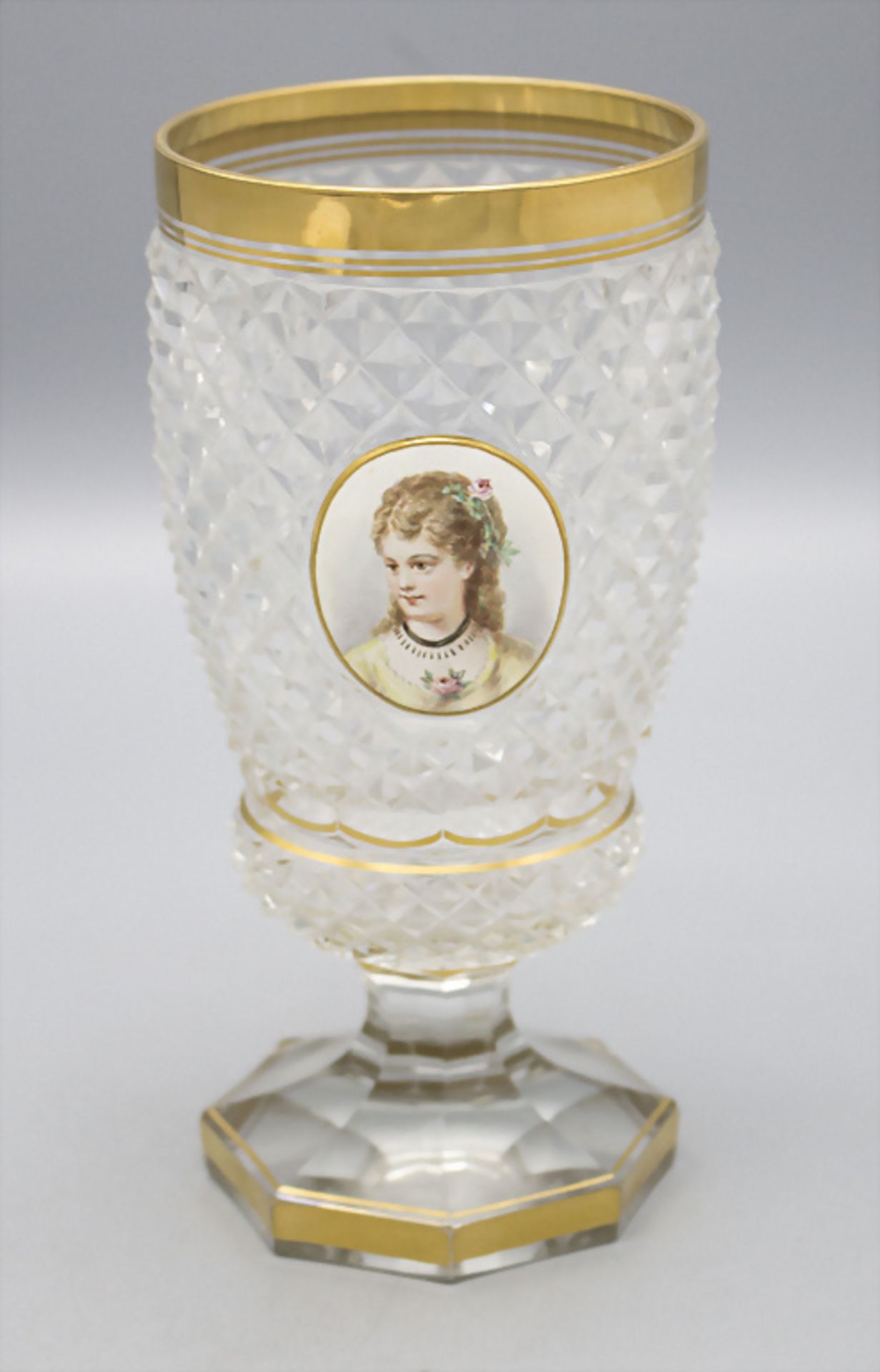 Bäderglas mit junger Dame / A glass with the miniature of a young lady, Böhmen, 19. Jh.