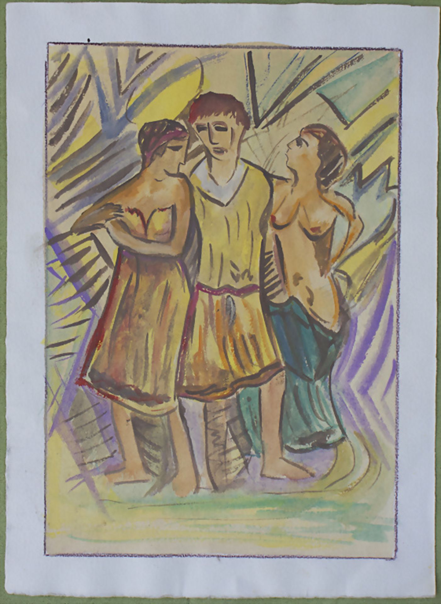 Künstler des 20. Jh., 'Expressionistische Szene: Mann mit zwei Frauen' / 'An Expressionist ...