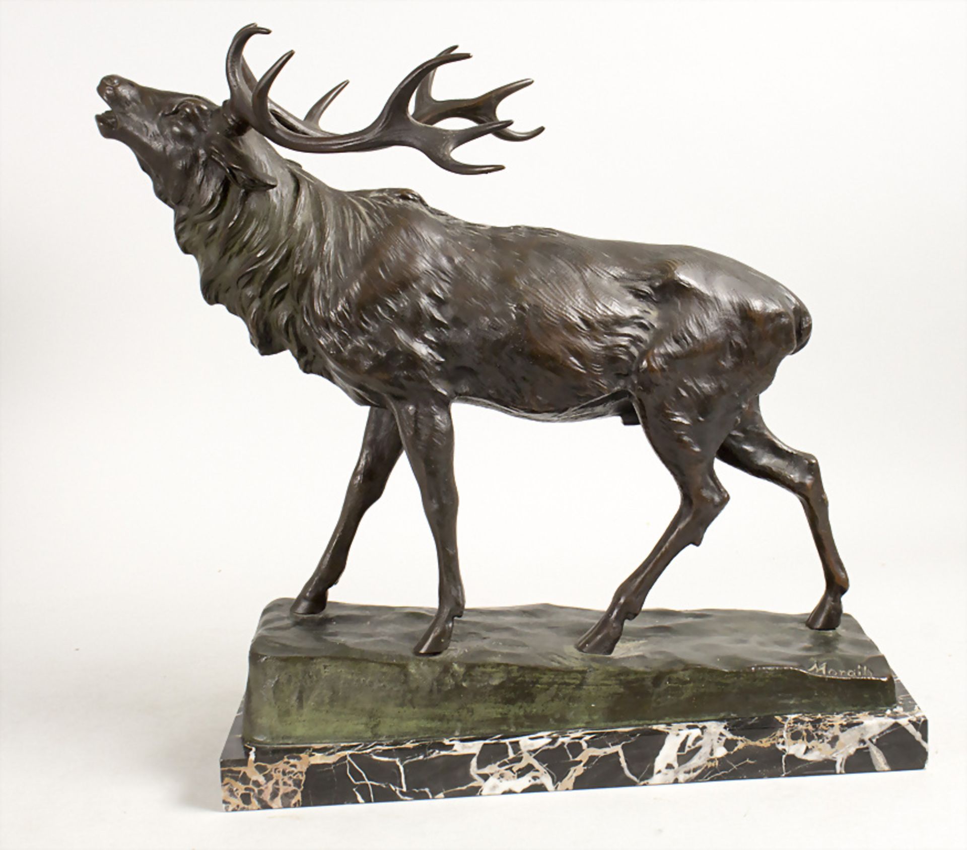 Bronzeplastik 'Röhrender Hirsch' / Bronze sculpture of a roaring deer, deutsch, um 1910
