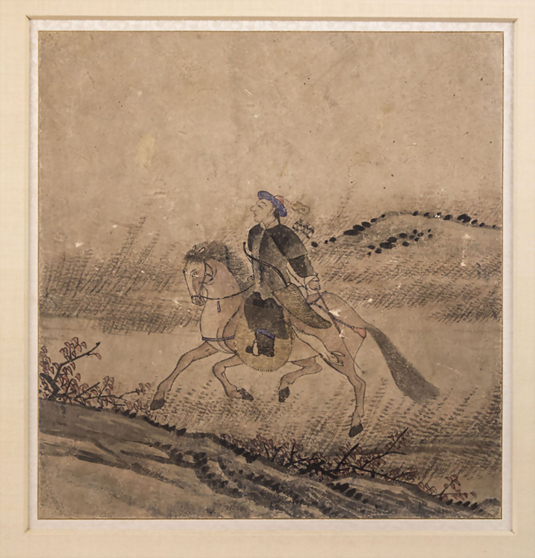 Mongolischer Krieger zu Pferd / A Mongolian warrior on horseback, China, Qing Dynastie ...