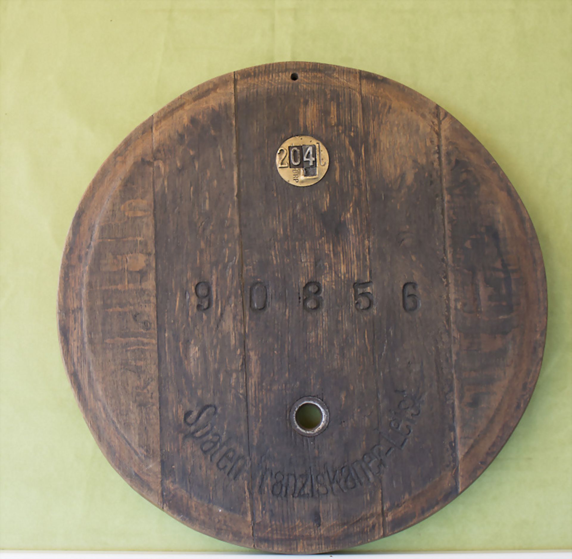 Bierfaßdeckel / A wooden beer keg lid, Spaten-Franziskaner-Leist, München, nach 1922