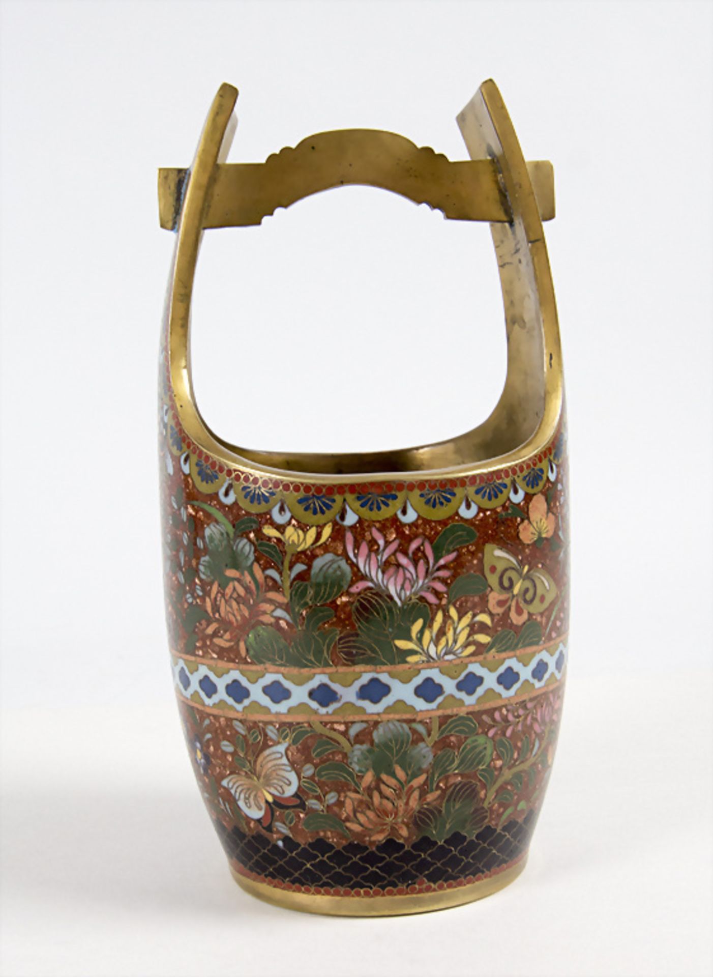 Cloisonné-Henkelkörbchen / A Cloisonné basket with handles, Japan, Meji-Periode