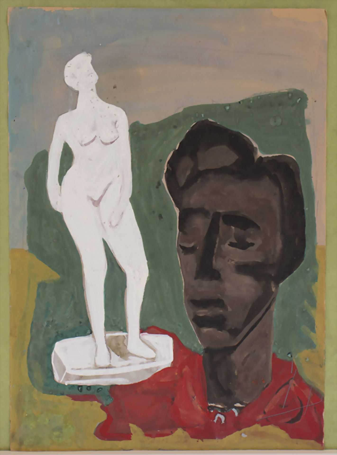 Josef Chaikov (1888-1979), 'Abstrakte Darstellung mit Skulptur und Kopf', 20. Jh.
